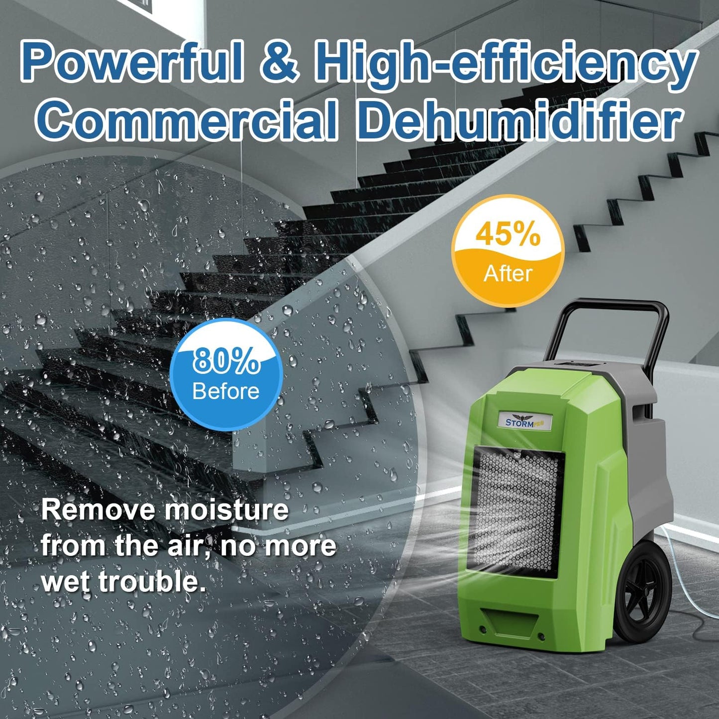 ALORAIR 180 Pints LGR Industrial Dehumidifier with Pump and Drain Hose, Portable Commercial Dehumidifier with Wheels for Home, Basements, Garages, and Job Sites, 6-Year Warranty, Green