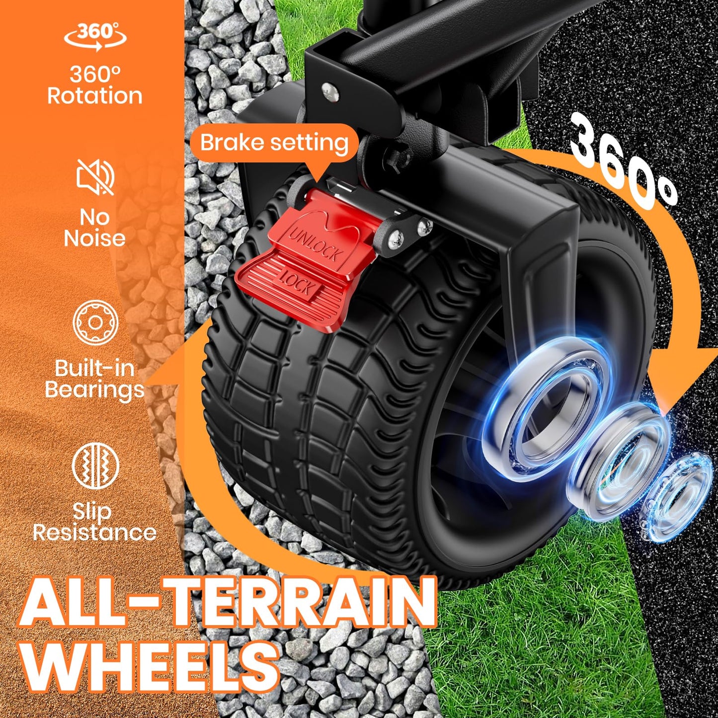Beach Wagon Carts Foldable 570LBS Collapsible Wagon with Big All-Terrain Wheels for Sand 330L Heavy Duty Utility Carts with Cup Holders for Garden, Camping, Grocery, Black