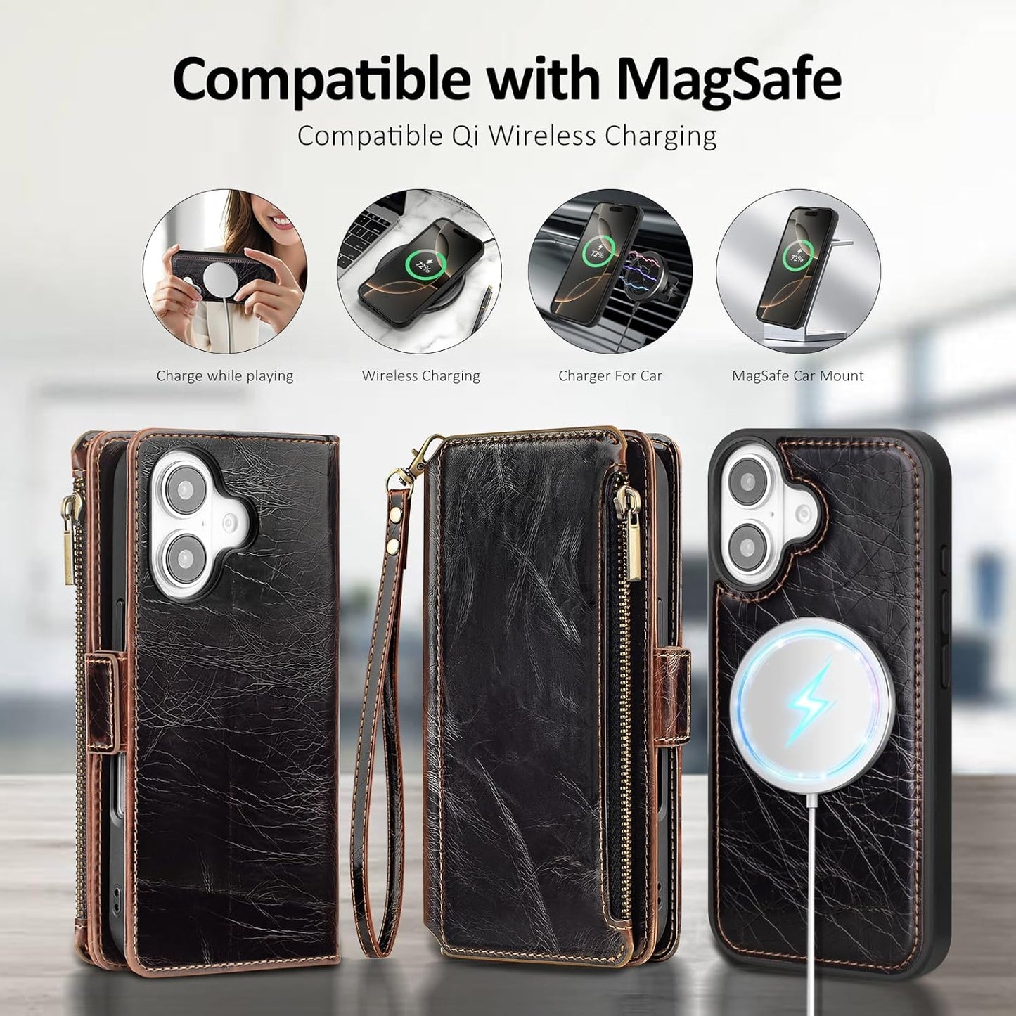 Antsturdy 2 1 17 Compatible with Magsafe Magnetic in Detachable iPhone Wallet Case with Credit Card Holder Slots,PU
