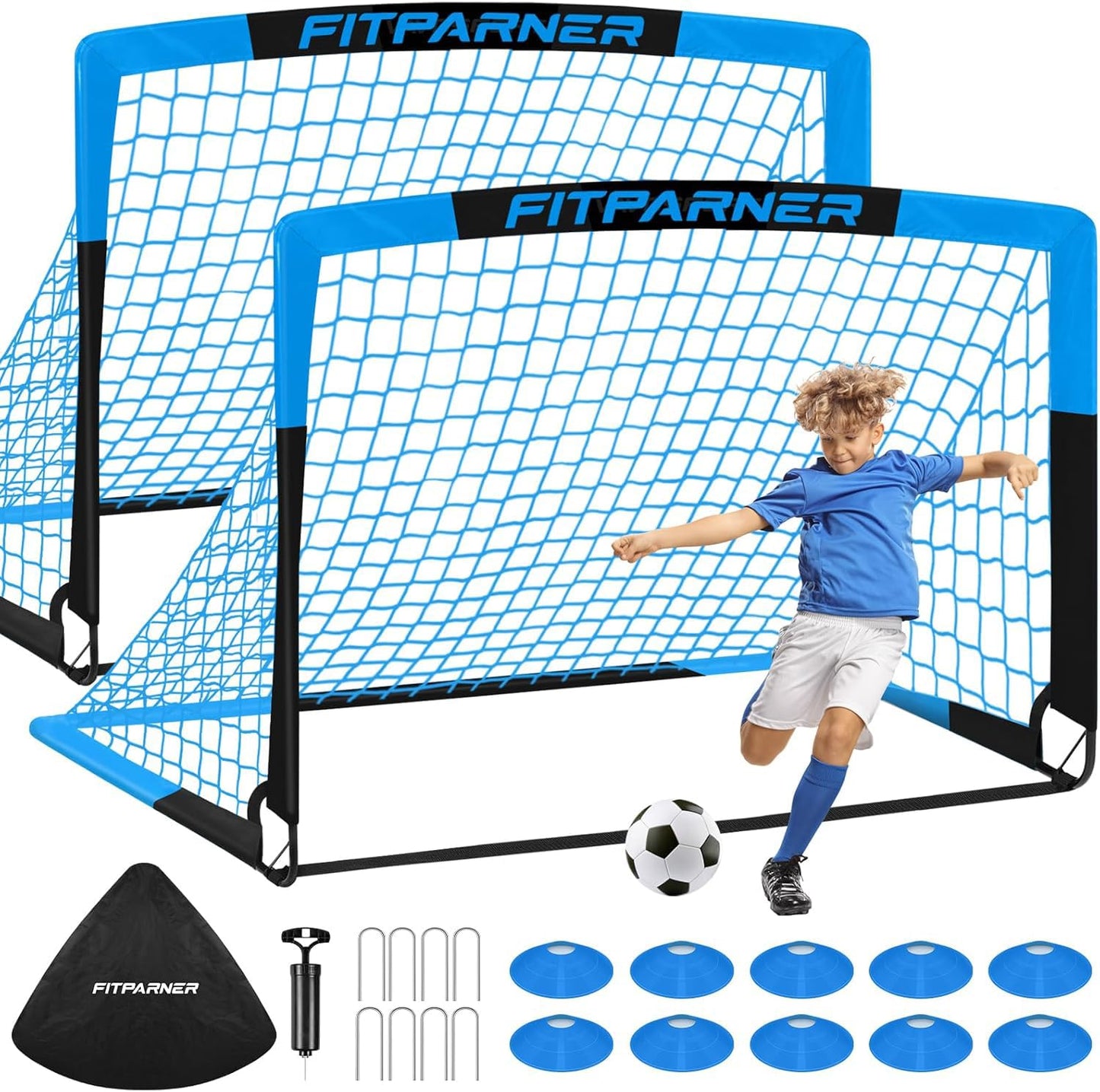 Kids Soccer Goals for Backyard Set - 2 Pack of Portable Pop Up Soccer Nets with Ball,Cones,Complete Training Equipment Kit for Toddler,Youth,Kids Age 3-14,Outdoor Sports Game