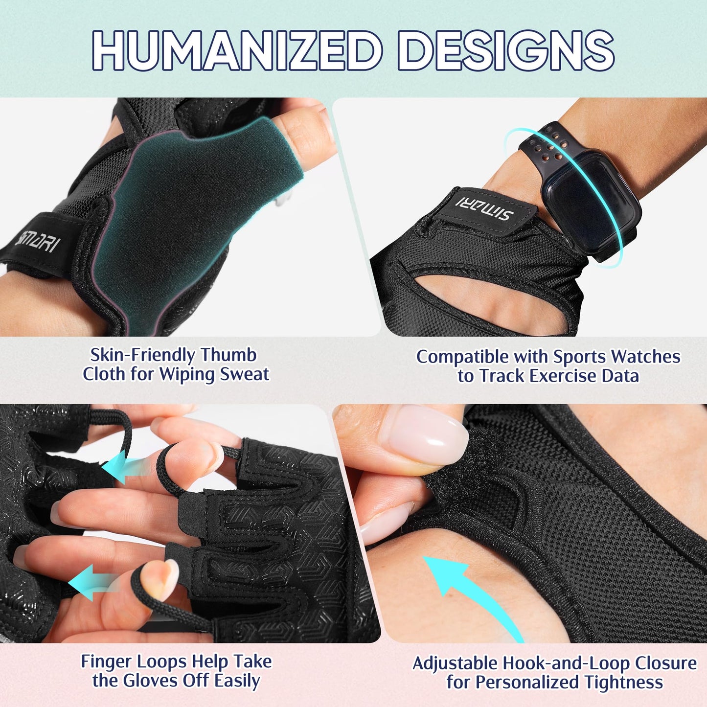 SIMARI Workout Gloves for Women Men with Full Palm Protection, Strong Grip, Cushion Impact, Breathable, Suitable for Gym Training, Kayaking, Weight Lifting, Exercise, Fitness, Cycling (Size Medium)