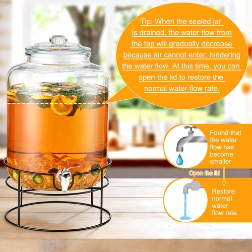 Honeydak 1 Pack 4 Gallon Glass Beverage Dispenser with Stand and Spigot Leakproof Glass Drink Beverage Storage for Valentine's Parties Mason Jar Dispenser with Lids