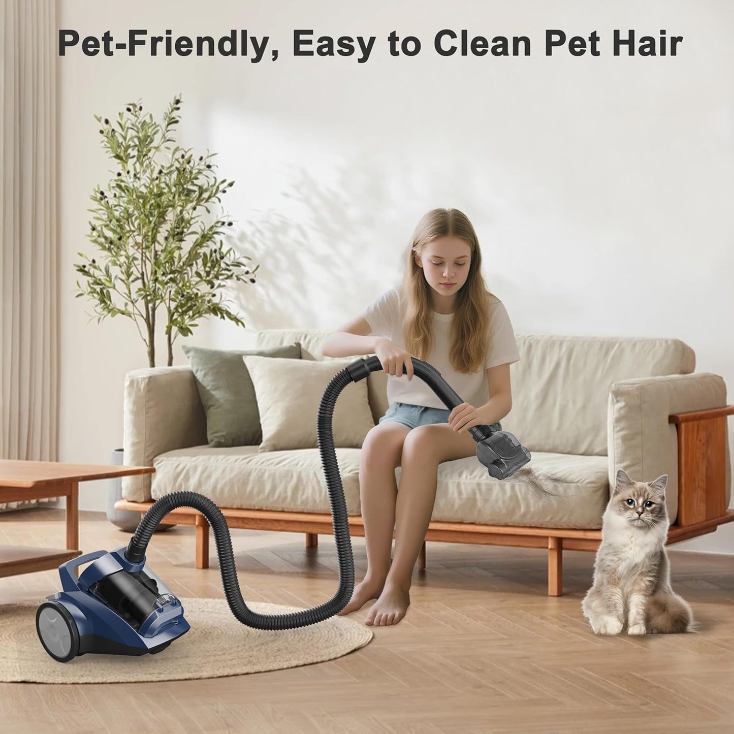 Sweepcent Canister Vacuum Cleaner - 45KPa Power Bagless Design | Lightweight Multi-Surface Vacuum with 5 Tools & Double HEPA Filter
