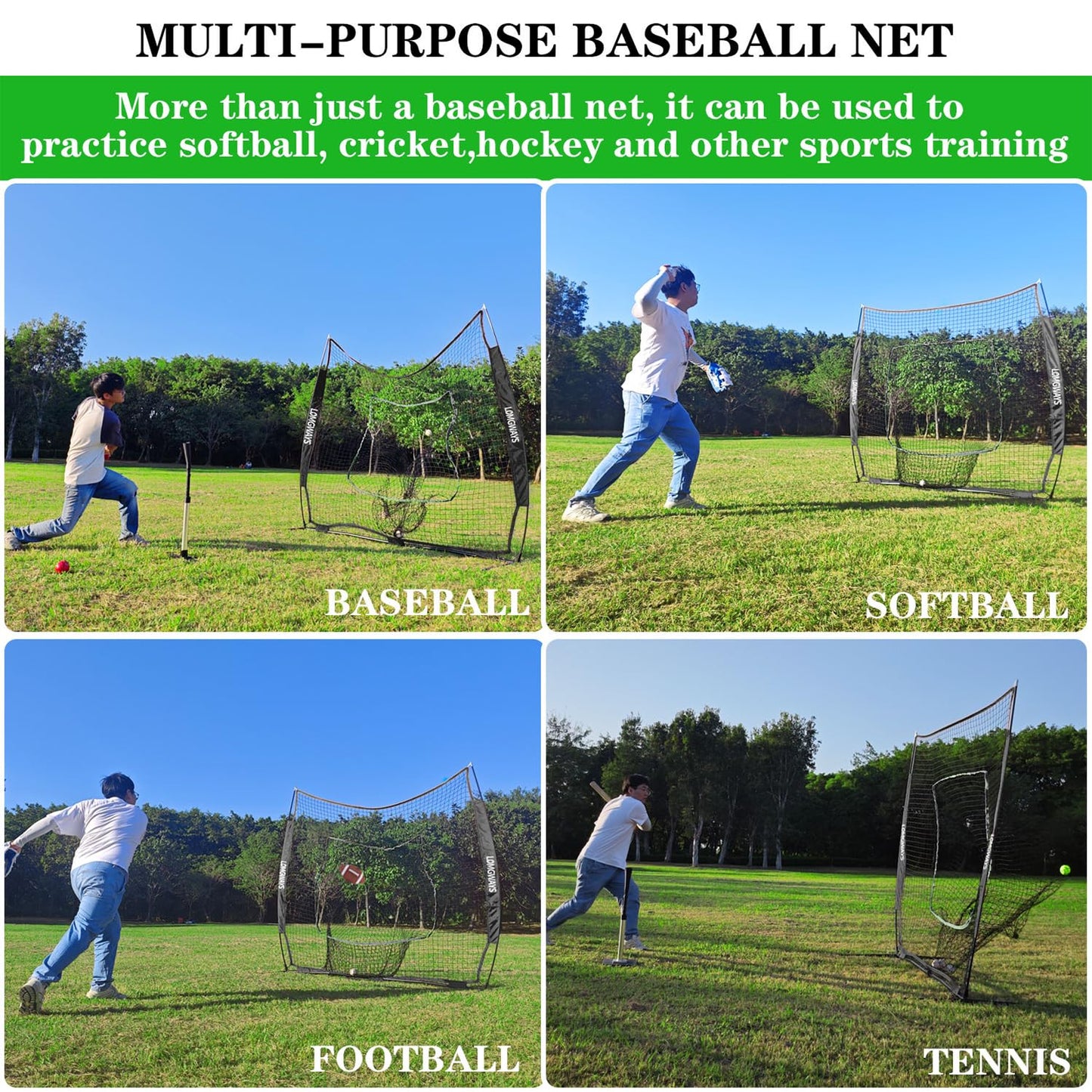 7'x7' Baseball Practice Net with Steel Frame for Batting, Hitting and Pitching, Portable Softball Net for Batting with Carrying Bag