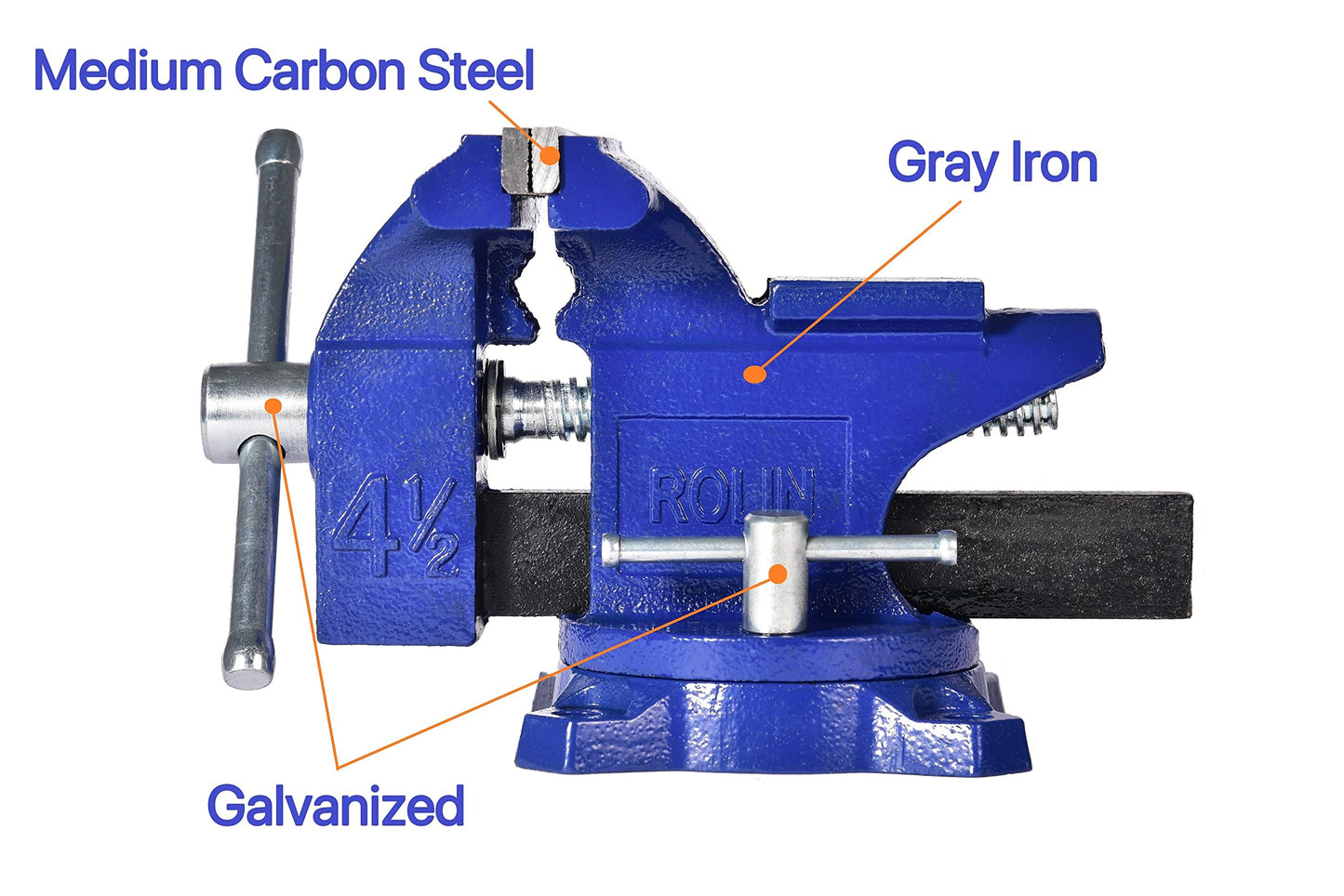 Rolin Vise Bench Vise 4-1/2 Inch With 240 Degree Swivel Base Clamp Tools Home Vises Rotation Base