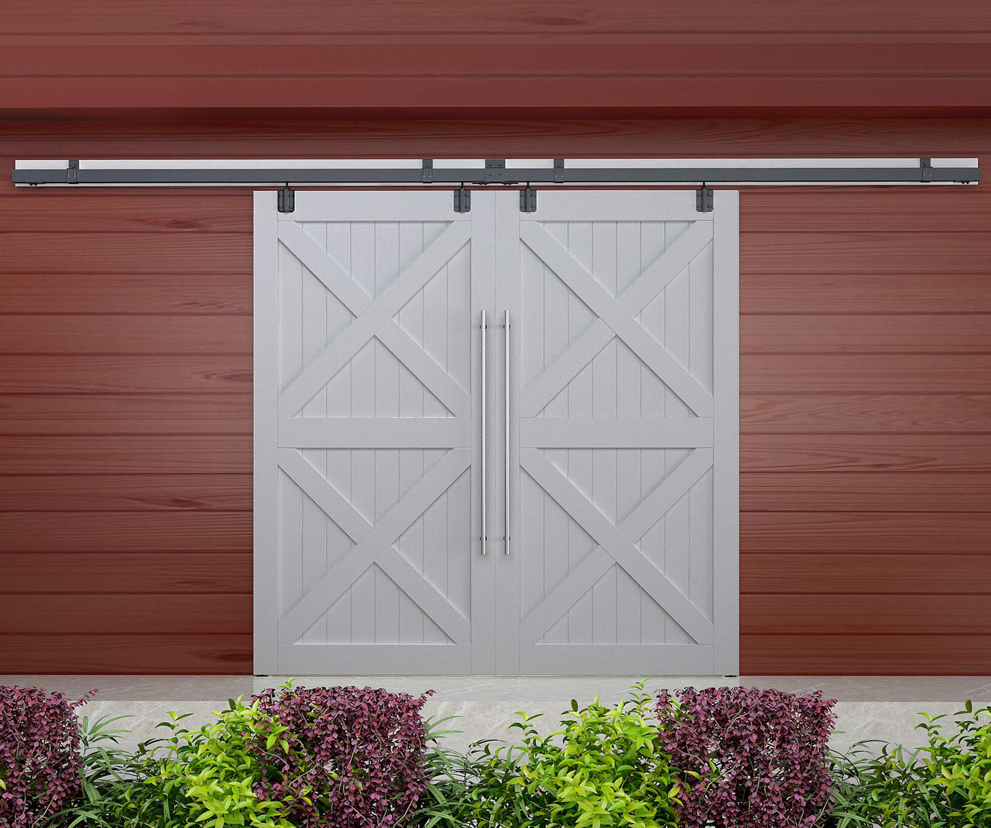 DIYHD 12FT Exterior Double Sliding Barn Door Hardware, Heavy Duty Wall Mount Box Track Kit for Outdoor Use, MAX Load 300lbs, Kit to Hang 2 Doors (Fit 36" X 2 Door)