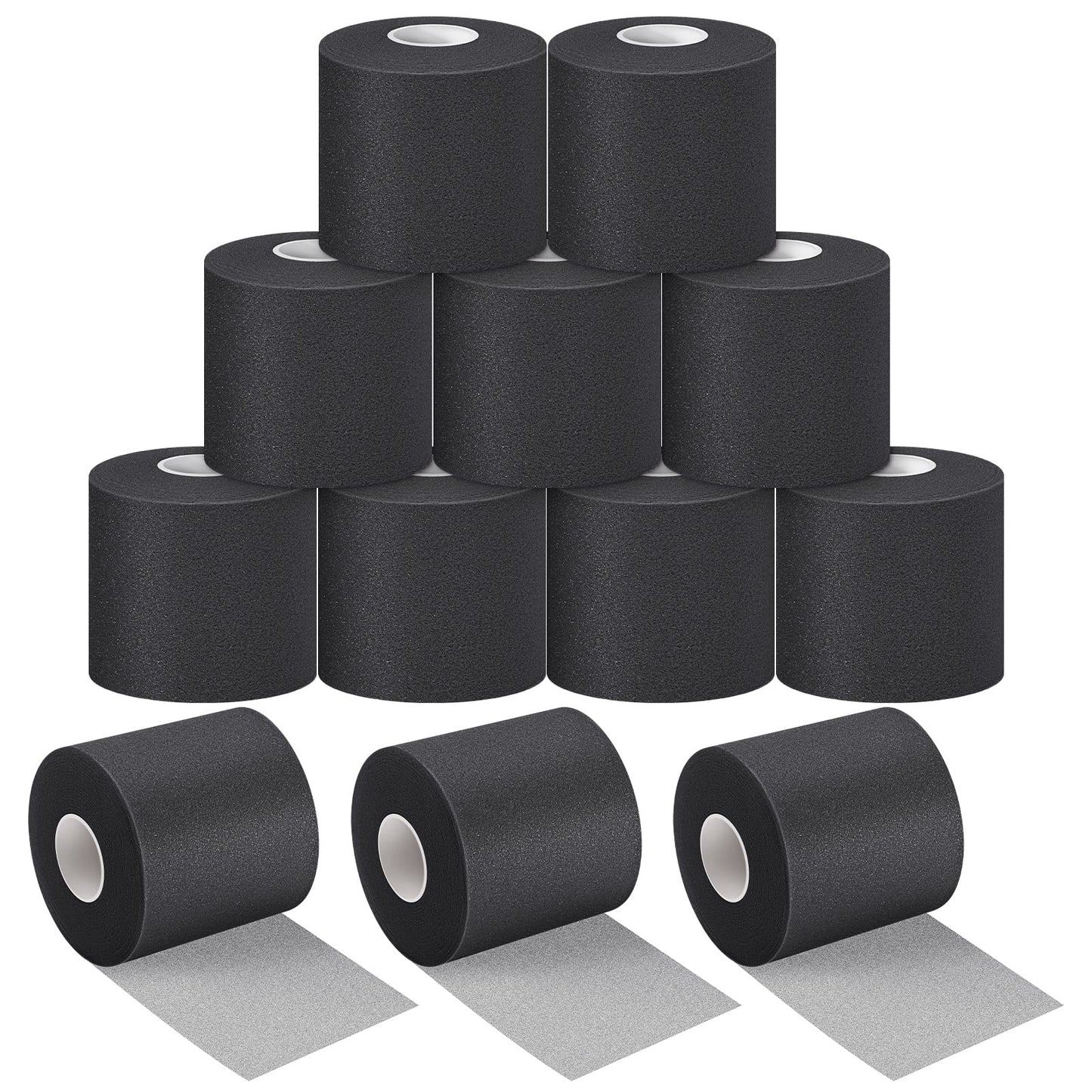 Nuanchu 12 Pcs Pre Wrap Athletic Tape, 2.75inch x 30 Yards Foam Sport Underwrap Tapes Prewrap Tape for Hair Wrists Hands Ankles Knees Women Man Hiking Running(Black)