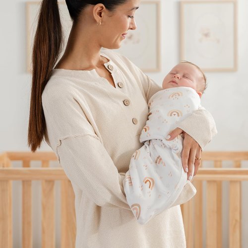 Comfy Cubs Swaddle Blanket Set - 100% Cotton Newborn Wraps for 0-3 Months | Breathable Rainbow Design