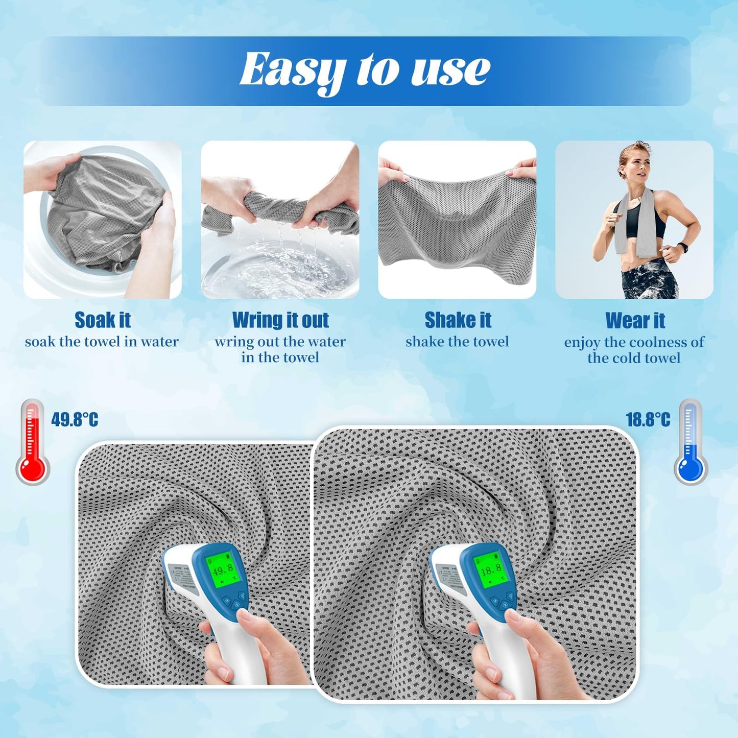TIANMENSHAN Cooling Towels for Neck and Face, 5 Pack Soft Microfiber Gym Towel（40" X 12", Breathable Cooling Towels for Hot Weather, Gym Yoga Sports Workout Sweat Towels for Men Women Kids