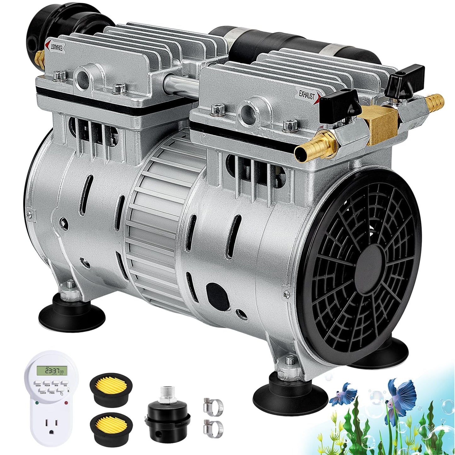 Pond Aerator, 3/4 HP Compressor for Up to 3 Acres, Dual Adjustable Outlets, Timer, Valves. Bubbler Up to 60 Feet Deep, Pond Aerators/Pond Pumps for Outdoor Ponds