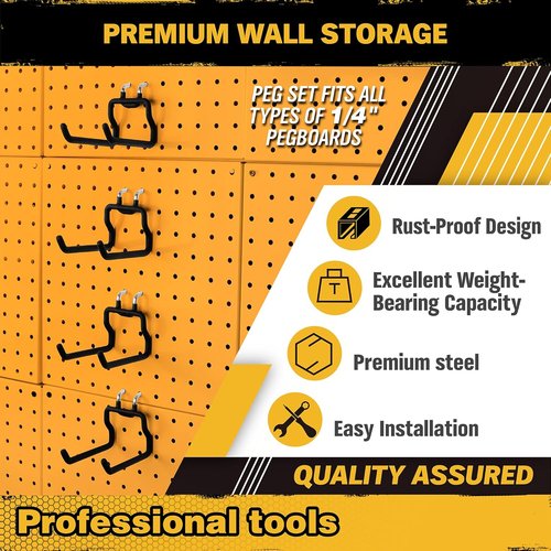 ELEAD 4-Piece Pegboard Hooks - Durable Organizer Accessories for 1/4" Pegboard | Ideal for Garage & Kitchen