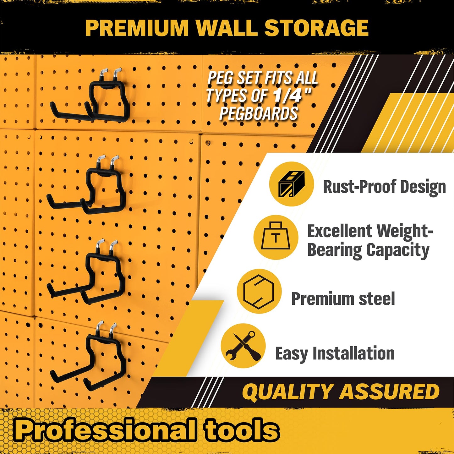 ELEAD 4-Piece Flat Pegboard Hooks, Peg Board Organizer Accessories for Hanging, Fit 1/4" Pegboard, Peg Board Tool Hangers for Garage Kitchen Workbench