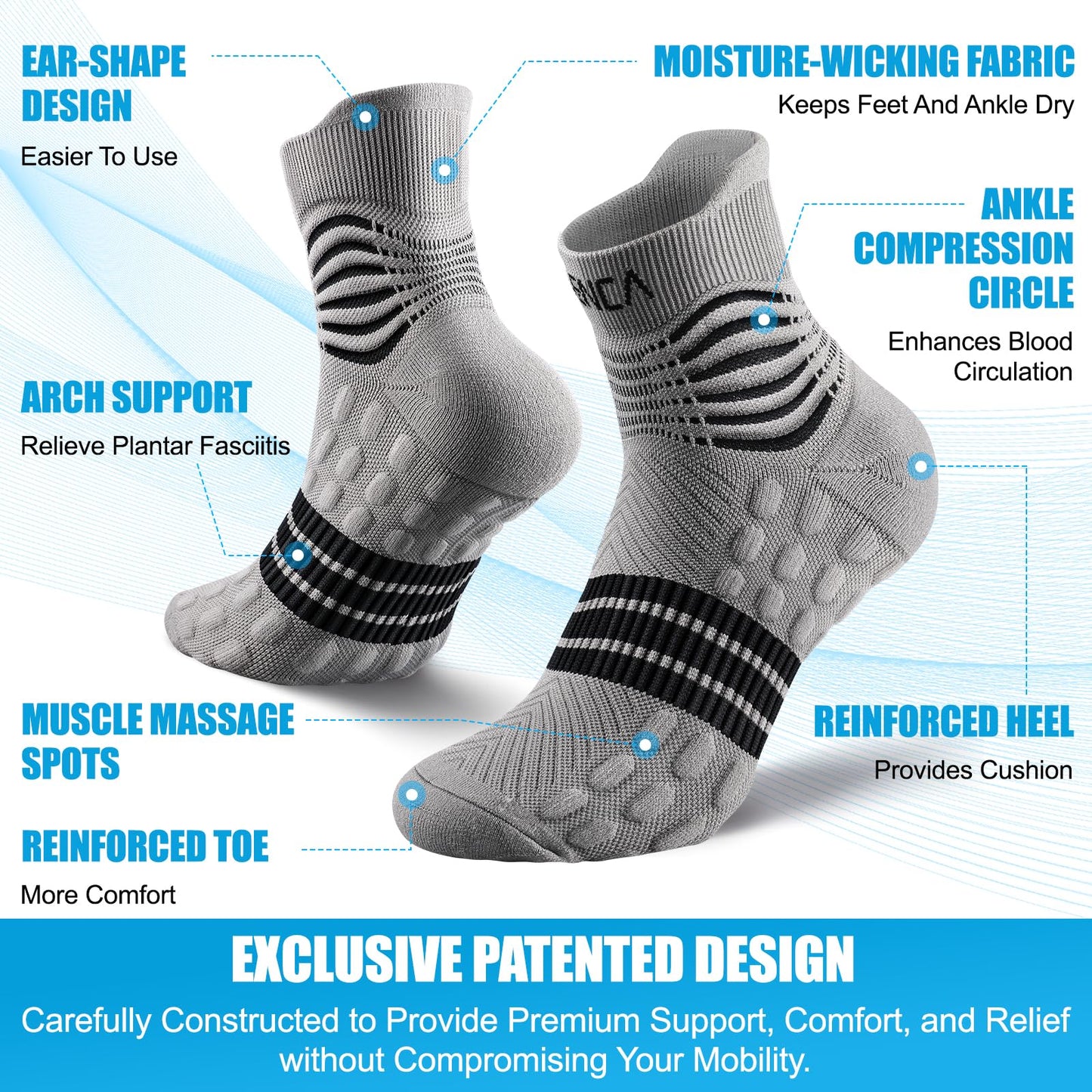 NEENCA Professional Compression Socks, Medical Ankle Socks with Patented Massage Dots for Pain Relief, Plantar Fasciitis, Women/Men Circulation, Swelling, Travel, Sports Protection. 1 Pair, 20-30 mmHg