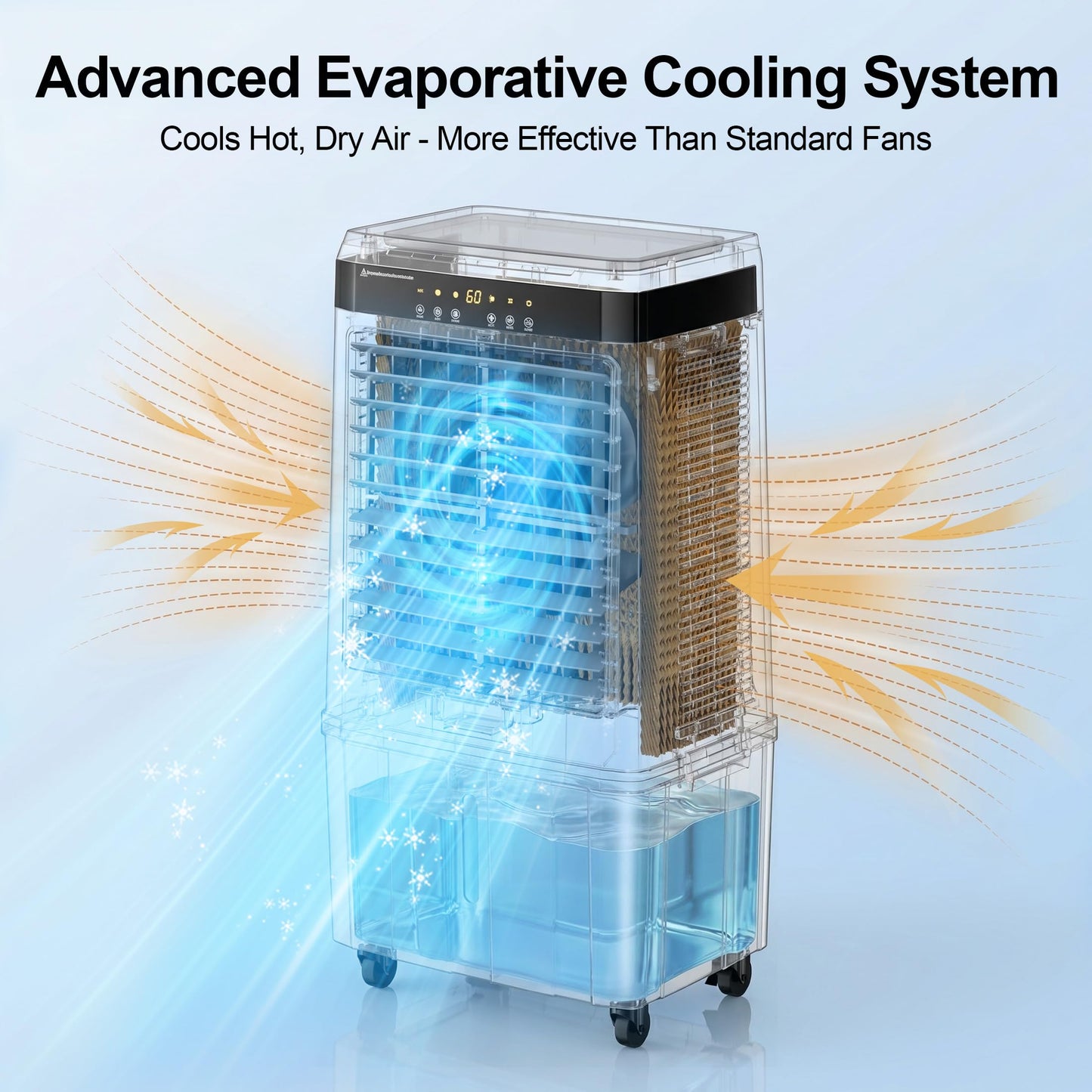 AKIRES 2800CFM Swamp Cooler Air conditioner,Evaporative Air Cooler with 9.5Gal Detachable Water Tank,Ice Packs,12H Timer,Portable Cooling Tower Fan for Indoor Outdoor White