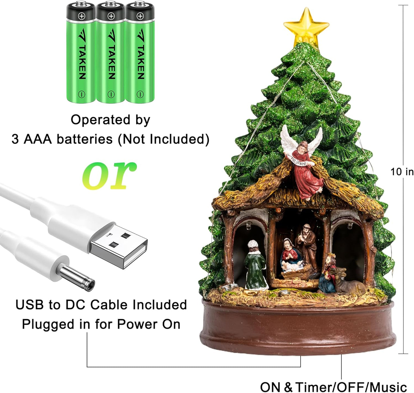Regine Switzerland Christmas Tree Nativity Scene - Lighted Animated Angel Family Figurines | Musical LED Decor for Home