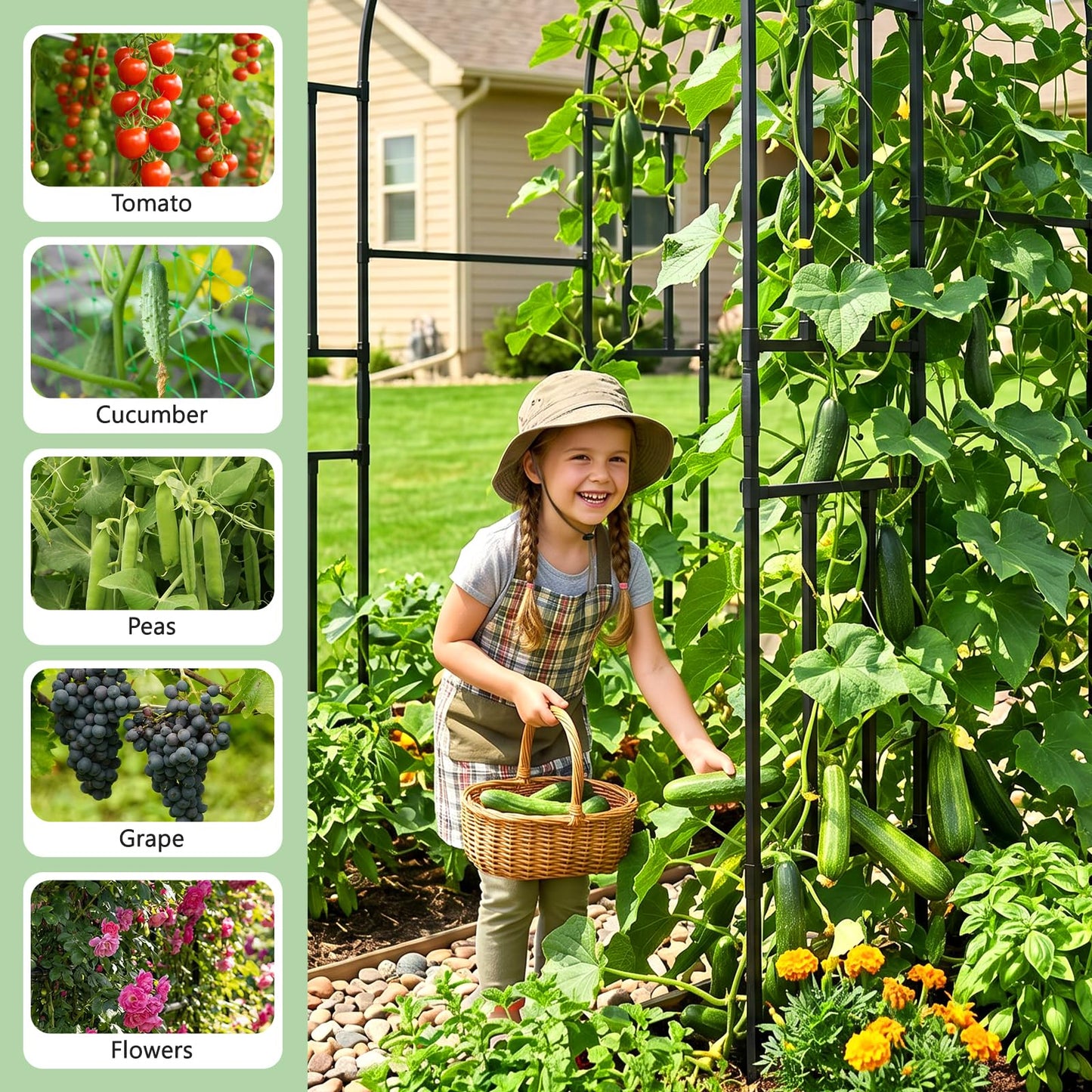 Tall Garden Arch Trellis for Climbing Plants, 87in Tall Metal Plant Support Trellis Archway for Climbing Plant Vegetables Cucumber, Outdoor Yard Lawn Garden Arch Tunnel Trellis