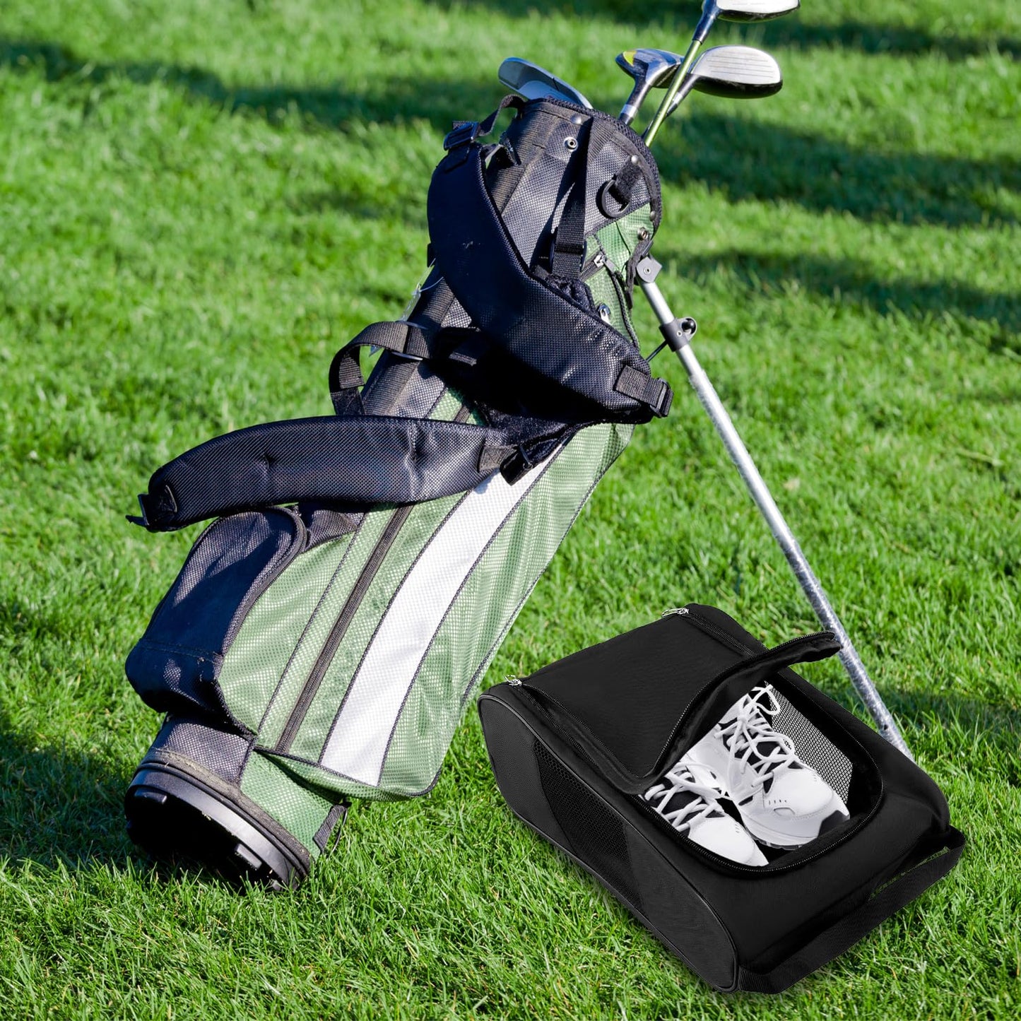 QWORK Golf Shoe Bag - 2 Pack Outdoor Zippered Shoe Carrier with Mesh Holes - Compatible with Various Shoe Sizes -Sport Shoes Bag Travel Shoe Bags