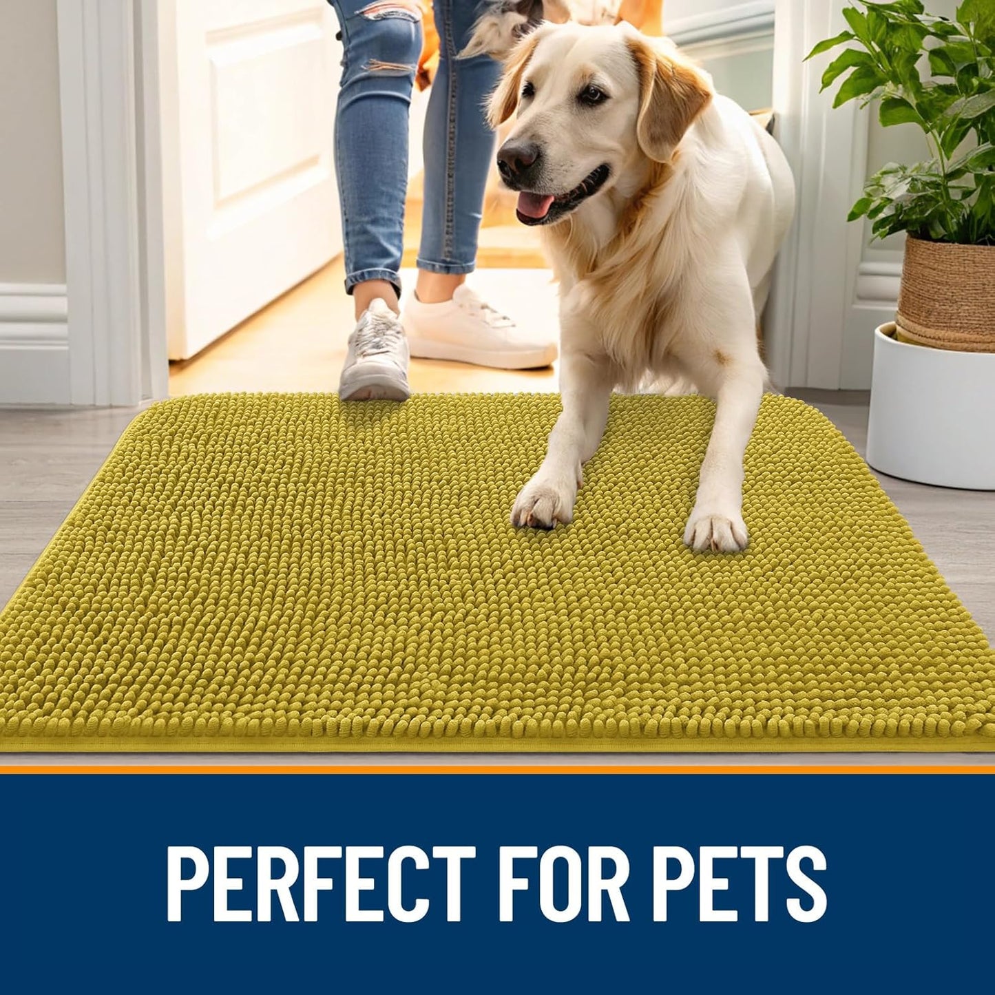OLANLY Dog Door Mat - Absorbent Non-Slip Washable Doormat for Muddy Paws | 30x20 Mustard Yellow