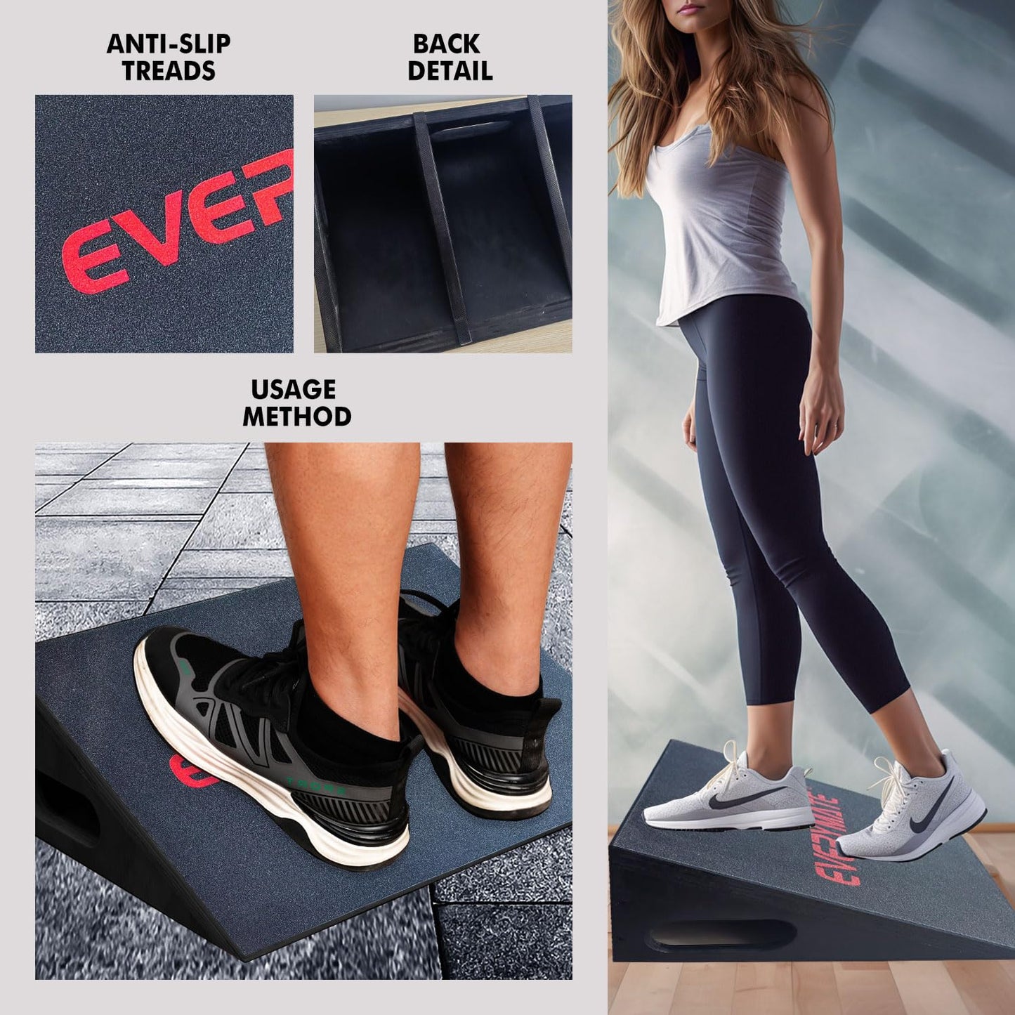 EVERYMATE Squat Slant Board Calf Stretcher, Squat Wedge, Slant Board for Squats, Non-Slip Heel Elevated Squat Wedge Block for Weightlifting and Calf Stretching, Knees Over Toes Equipment