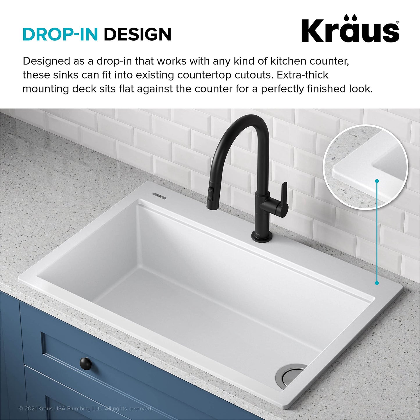 KRAUS Bellucci Workstation 33 in. Drop In Single Bowl Granite Kitchen Sink in White with Accessories, KGTW1-33WH