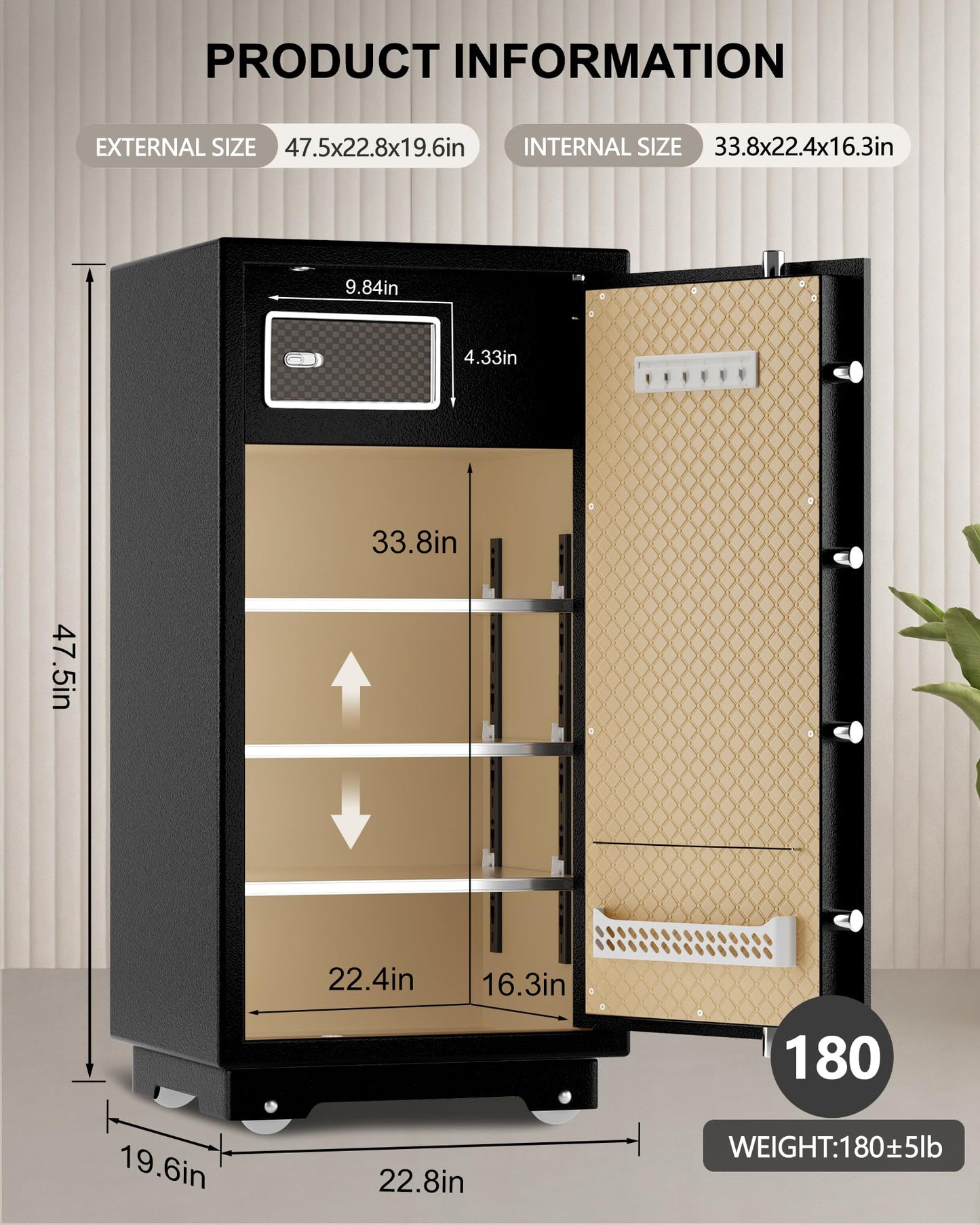 【US STOCK】TIGERKING 11.5 Cubic Feet Extra Large Heavy Duty Safe Box, Home Safe with Double Safety Key Lock and Separate Lock Box, Digital safe with 3 Removable Shelf for Home Hotel Office,180lbs