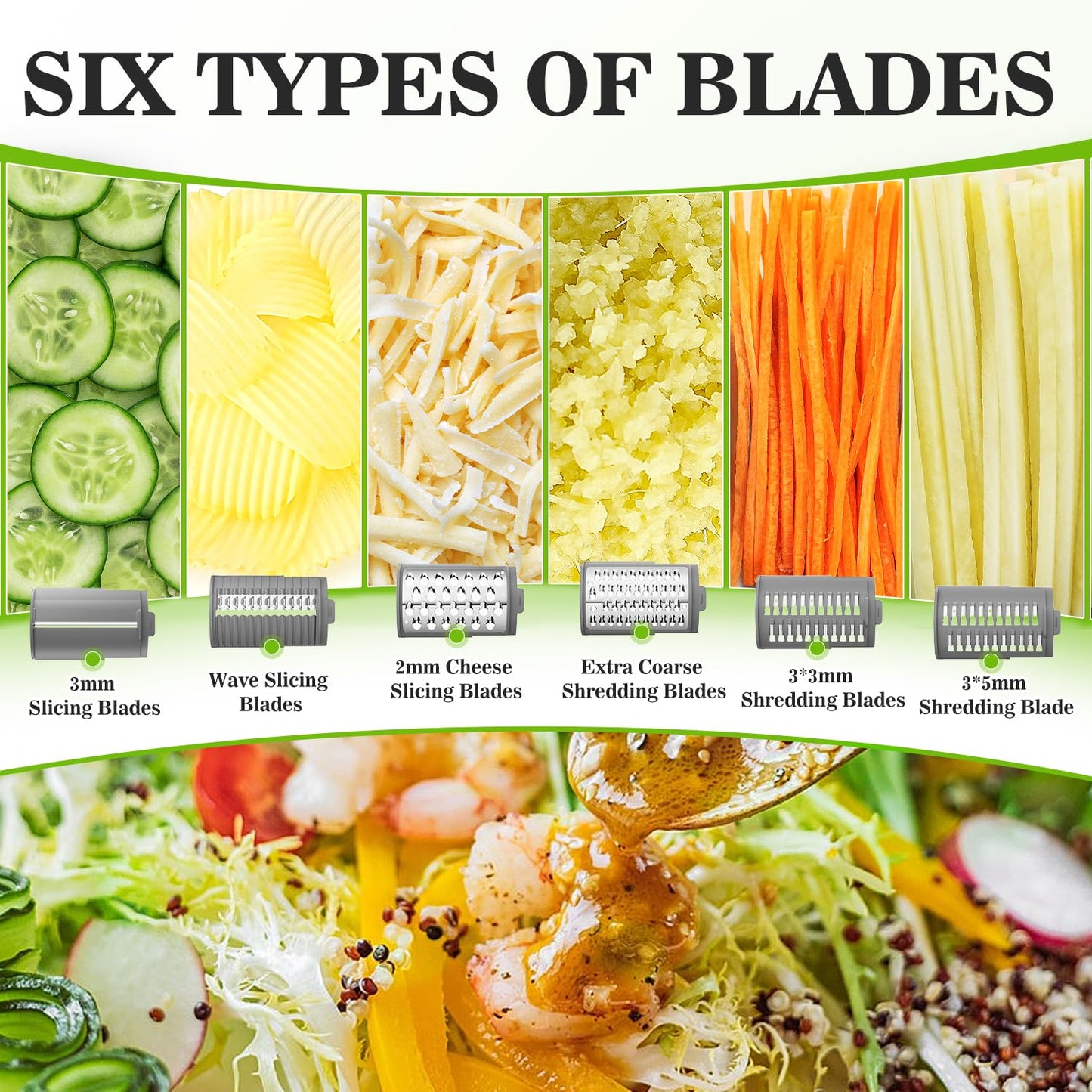 Electric Cheese Grater Rotary Slicer-One-Touch Control Vegetable Slicer, Nuts Grinder Cheese Shredder for Home Kitchen Use, 6 Replaceable Stainless Steel Blades(White)