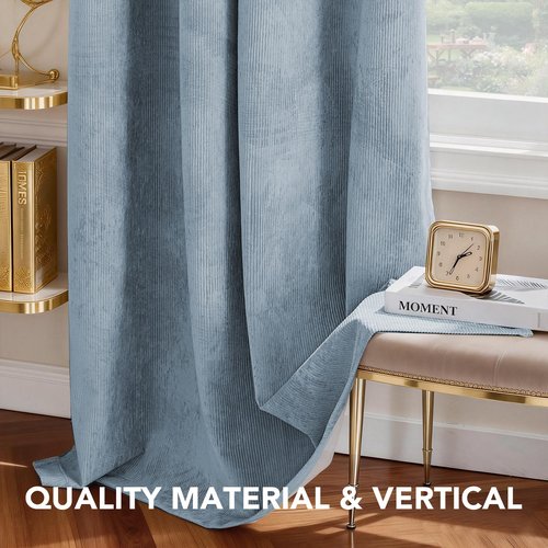 H.VERSAILTEX Velvet 100% Blackout Curtains for Living Room Full Light Blocking Curtains Thermal Insulated Room Window Drapes Soft Luxury Curtains Grommet Top 2 Panels (55" W x 96" L, Stone Blue)