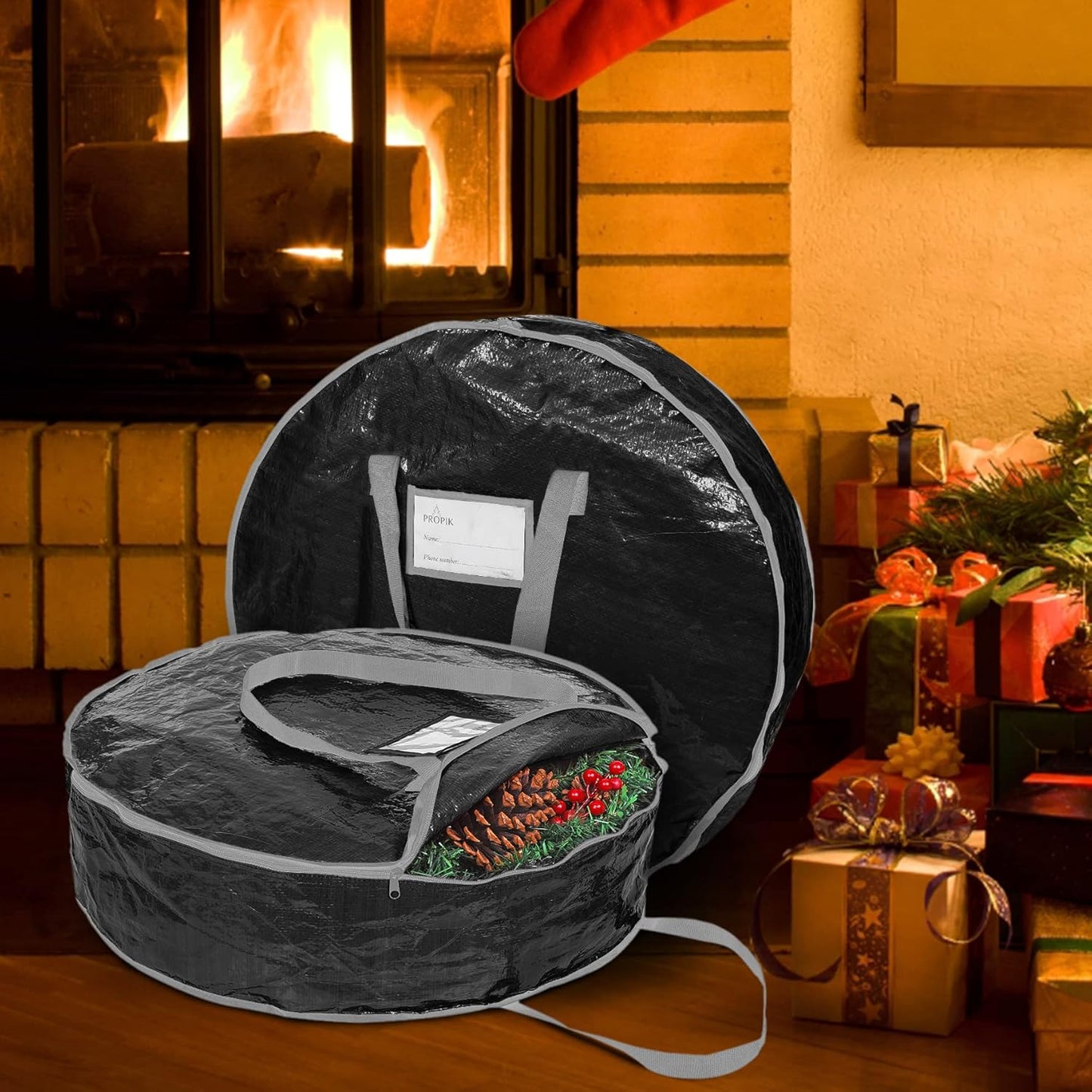 ProPik Christmas Wreath Storage Bag - Heavy-Duty 30" Garland Container with Tear-Resistant Material | 2 Pack, Black