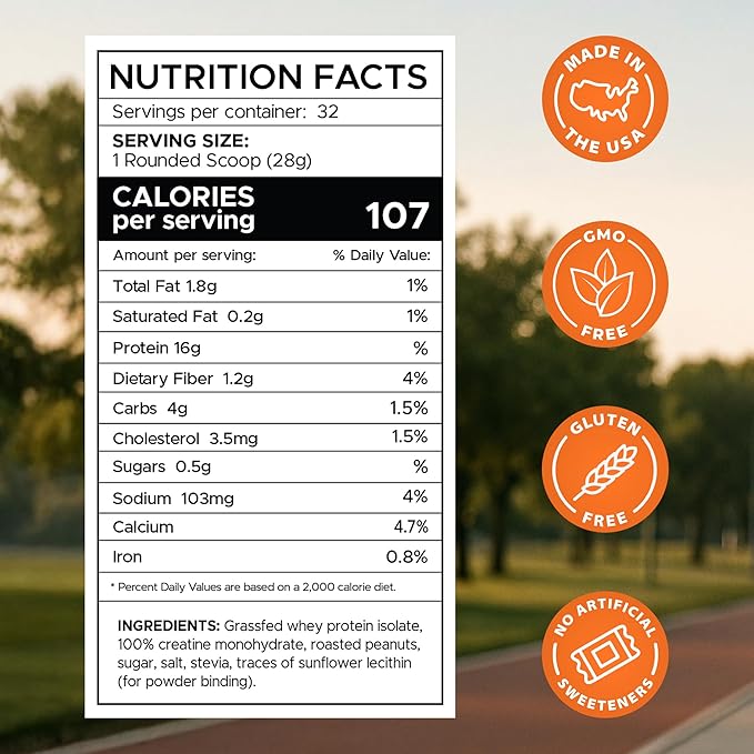B.rad Superfuel - Grass Fed Whey Protein Isolate Boosted with Creatine | Farm-Fresh, Easy-to-Digest, Clean Ingredients | 2 Pounds | 100% USA Sourced | Peanut Butter