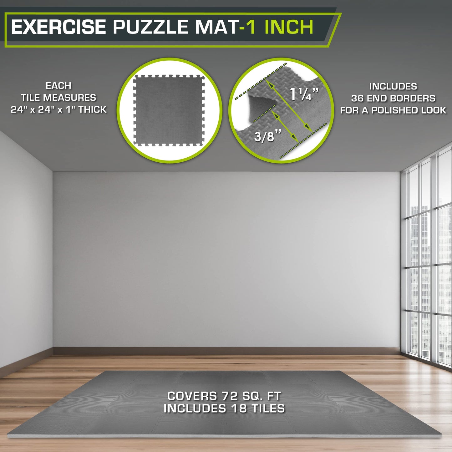 ProsourceFit Weaved Pattern Extra Thick Exercise Puzzle Mat 1-inch, EVA Foam Interlocking Tiles for Protective, Cushioned Flooring for Home and Gym Equipment; Grey, 72 SQ FT, 18 Tiles