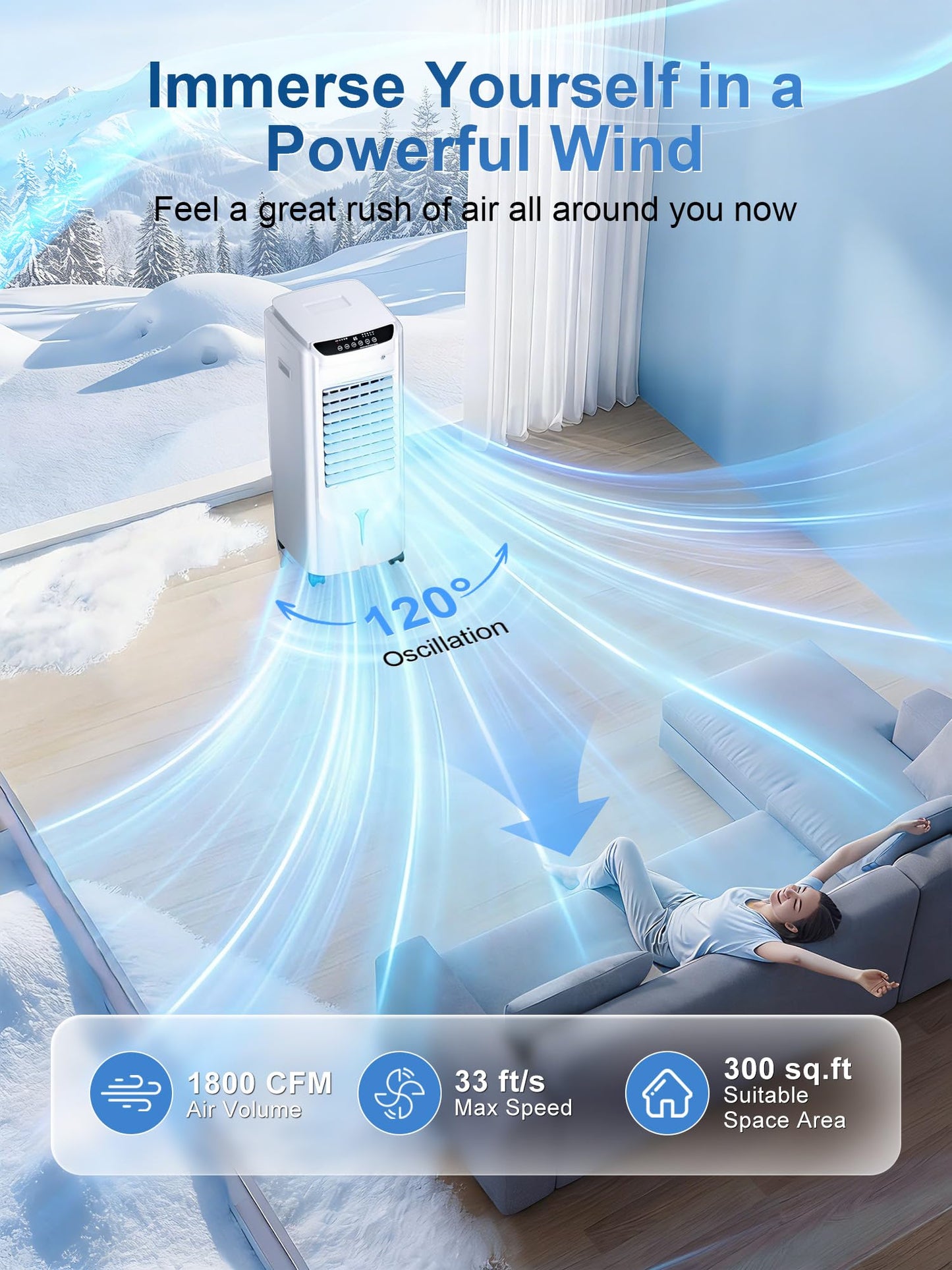 Uthfy 32" Evaporative Air Cooler with 4 Ice Packs, 4 Modes & 3 Speeds, Swamp Cooler with 4.2 Gal Water Tank, 120° Oscillation, 12H Timer, Remote, White, Portable Air Conditioner for Bedroom, Office