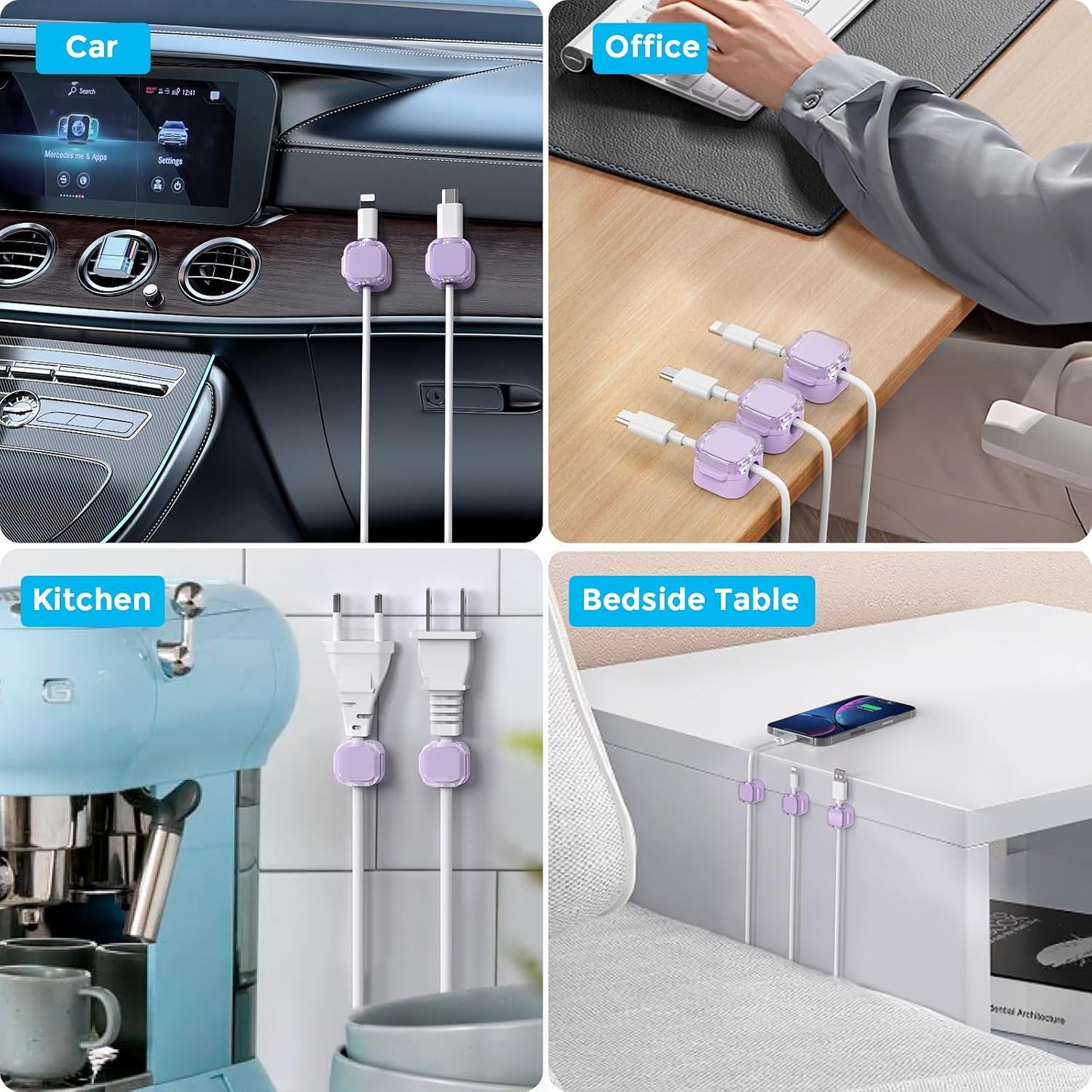 AHASTYLE 6 Pack [1s Magnetic Cable Organizer Lock] Cord Holders Clips Strong Adhesive Cord Keeper [Smooth Adjustable]
