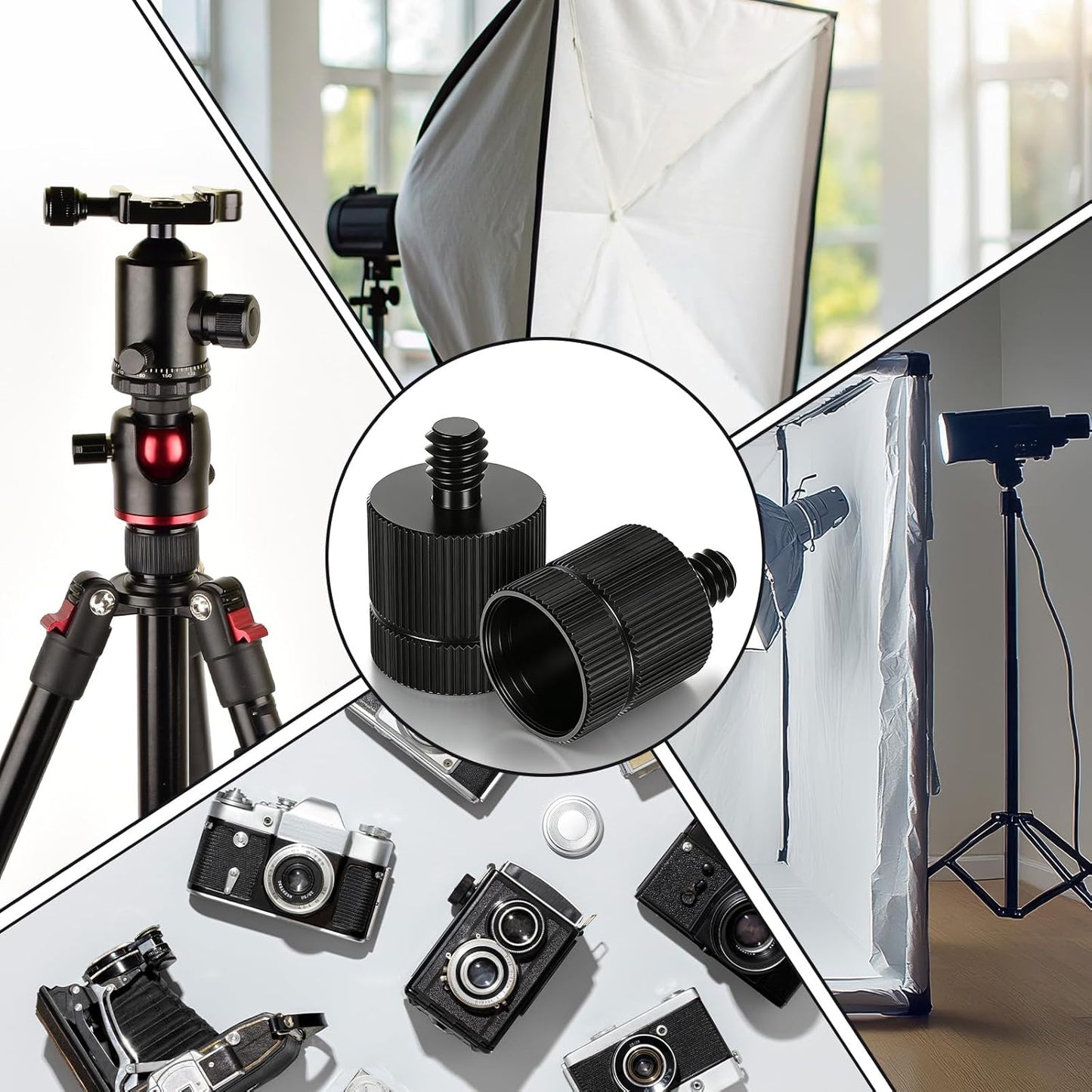 Xyembu 2PCS 5/8-11 1/4 Tripod Adapter Female to Male Laser Level Tripod Conversion Thread for Various Photography
