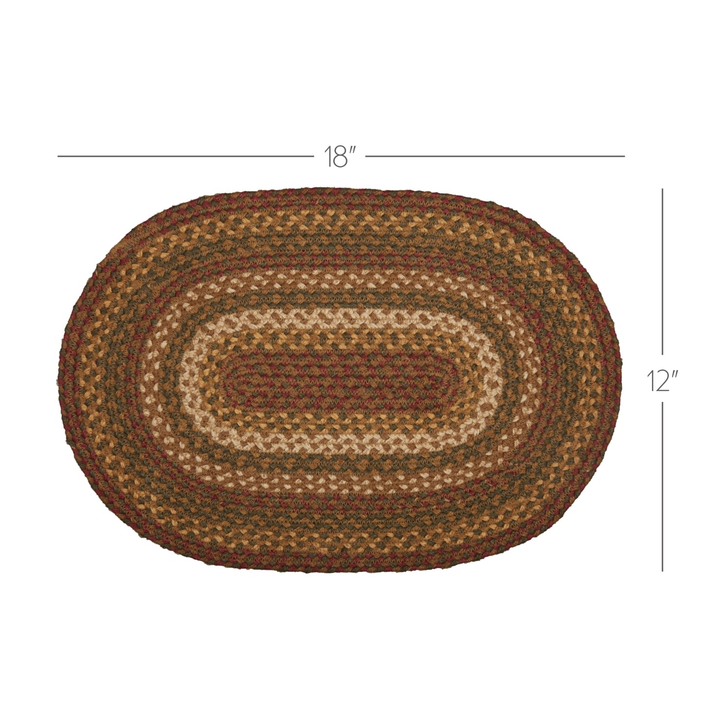 VHC Brands Tea Cabin Rustic Jute Green Textured Striped Oval Kitchen Placemat Set of 6 12"x18"