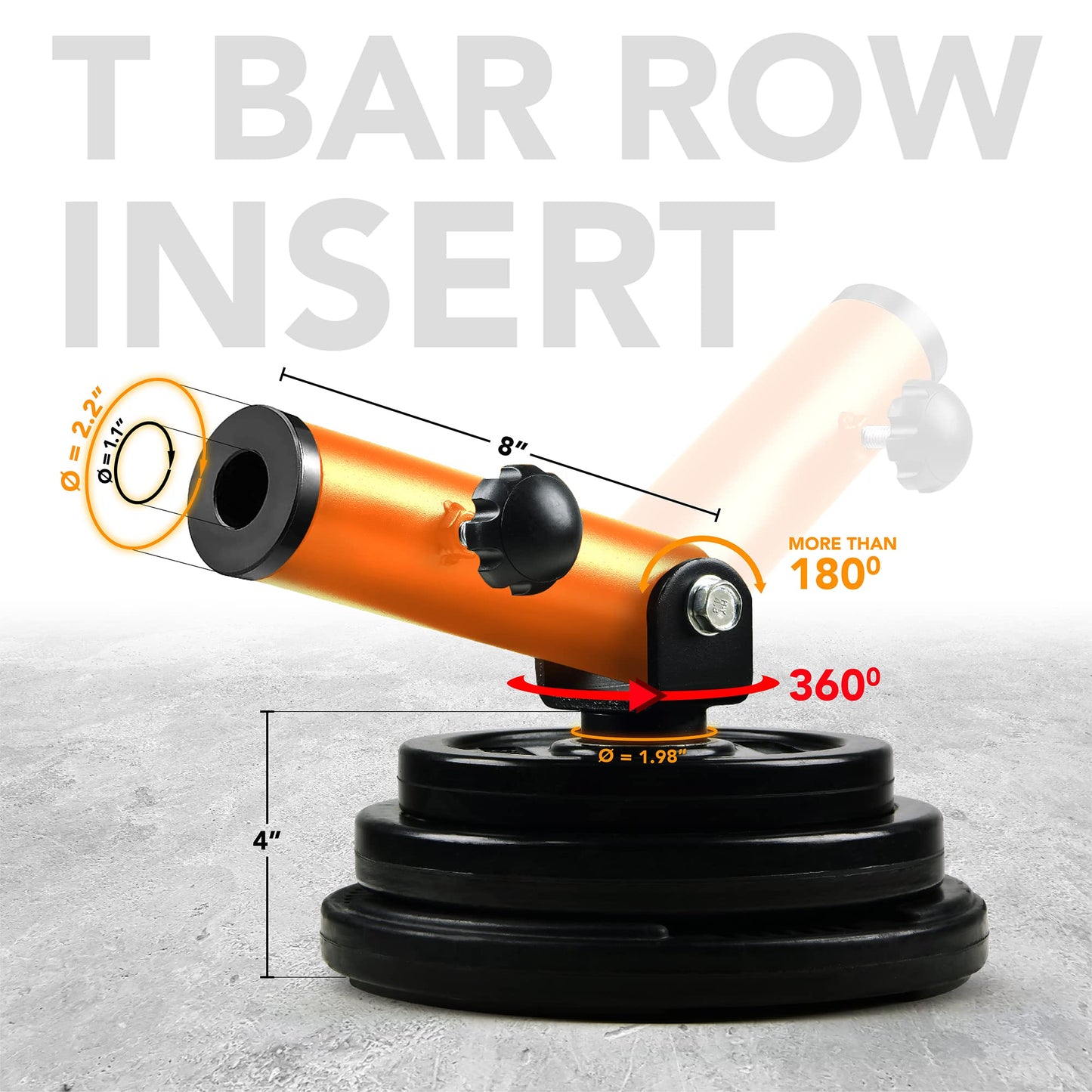Yes4All Landmine Attachment for 1" & 2" Barbells with Weight Plate Holder, 360 Swivel & Heavy Duty Steel Construction for T-Bar Rows, Presses & Storage, 8"x4" Pivot Sleeve, Orange
