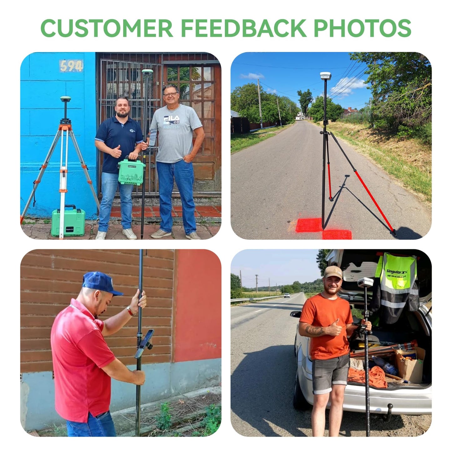 SingularXYZ Carbon Fiber & Aluminum GPS Pole – Telescopic 8.5ft/2.6m GPS Survey Pole with Screw Lock & Locking Pin, Metric-Feet Dual Scales, Bubble Level, Steel Point for RTK GNSS Surveying