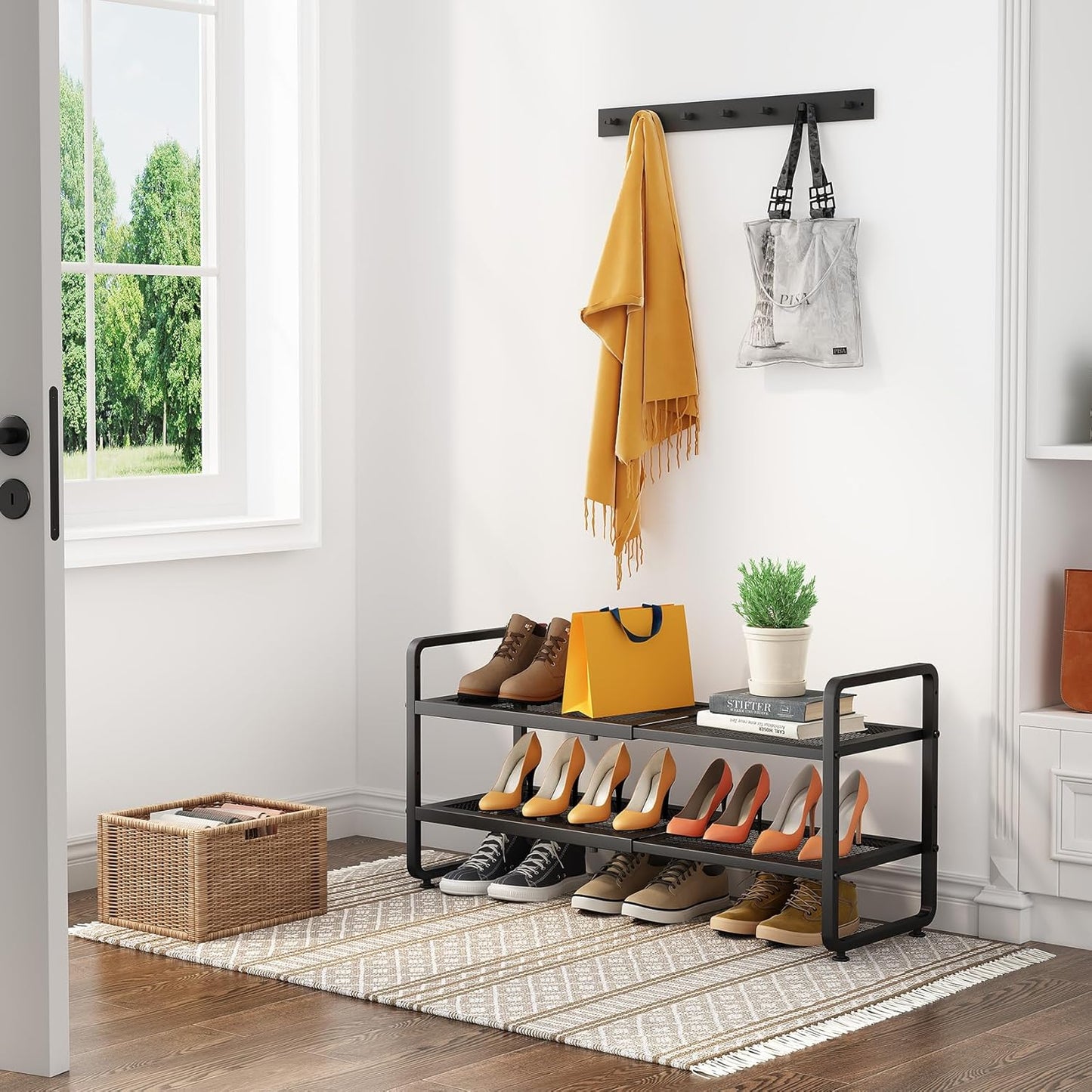 SNTD Shoe Rack - Expandable Shoe Organizer with Adjustable Metal Shelves | Stackable 2-Tier Design in Black