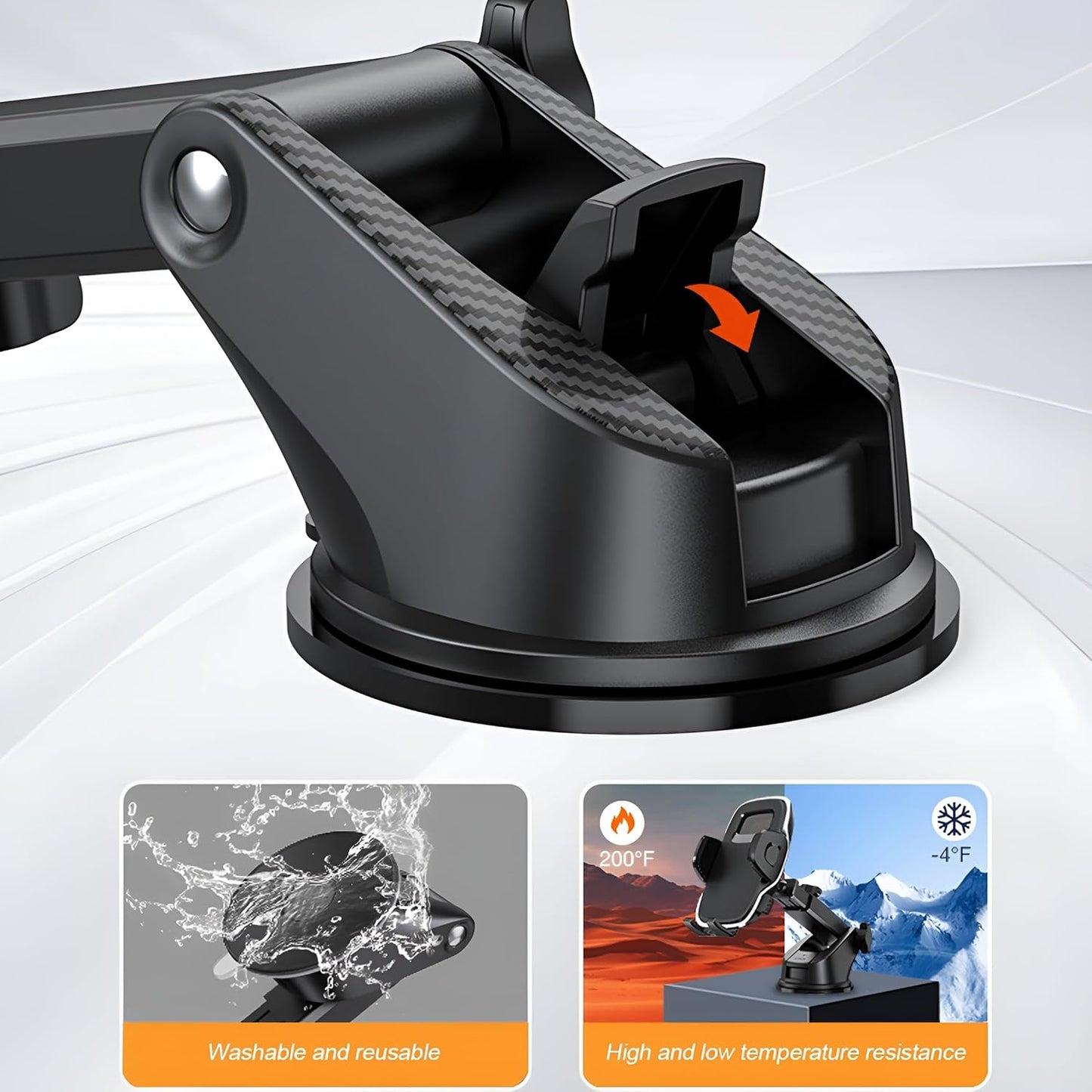 Bittwee 360 Car Phone Holder, Rotation Strong Suction Vehicle Dashboard & Windshield Cellphone Mount, Stable Adjustable