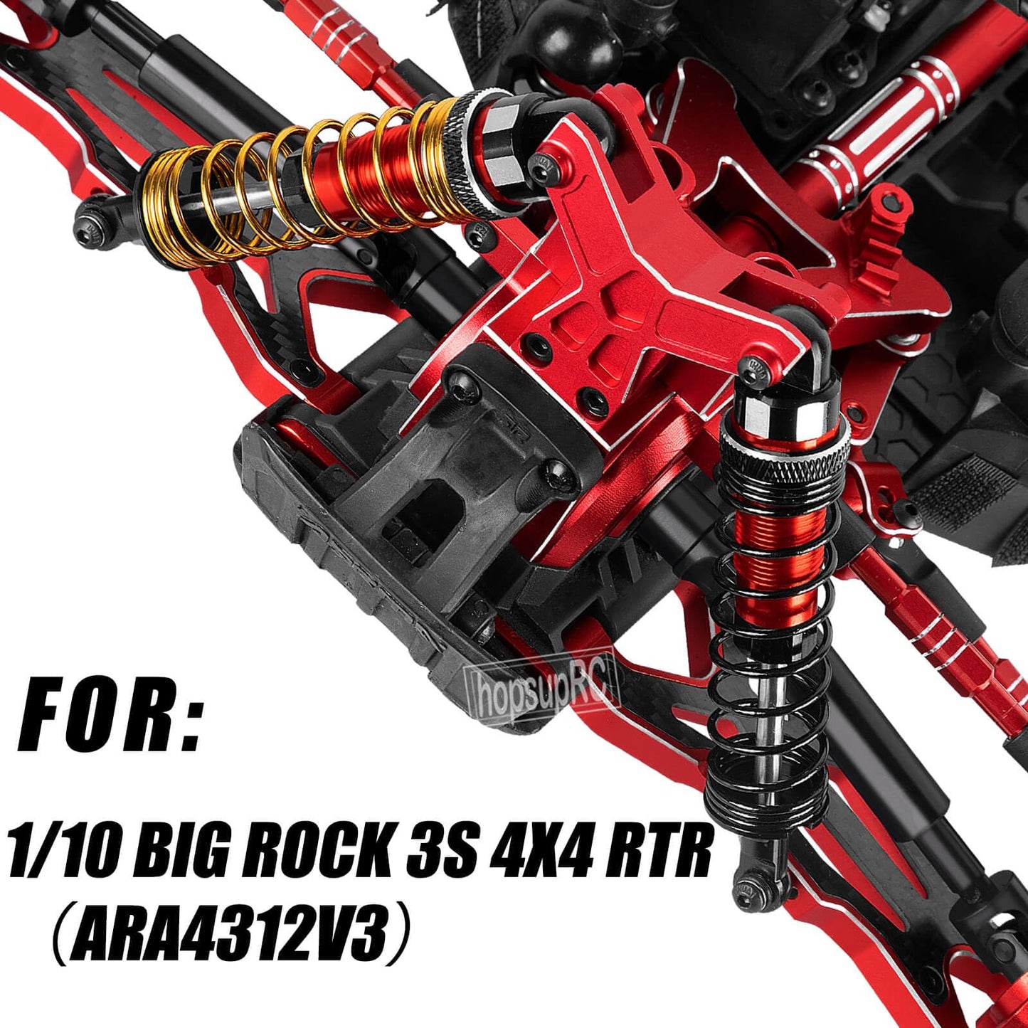 hopsupRC Upgrade Parts for 1/10 Big Rock 4X4 V3 3S BLX,RC Shocks&Arms&Caster Blocks hubs&25T Direct Mount Servo Saver&Steering Bellcranks&CVD&Support&Gearbox&Center Driveshafts&Links,Red