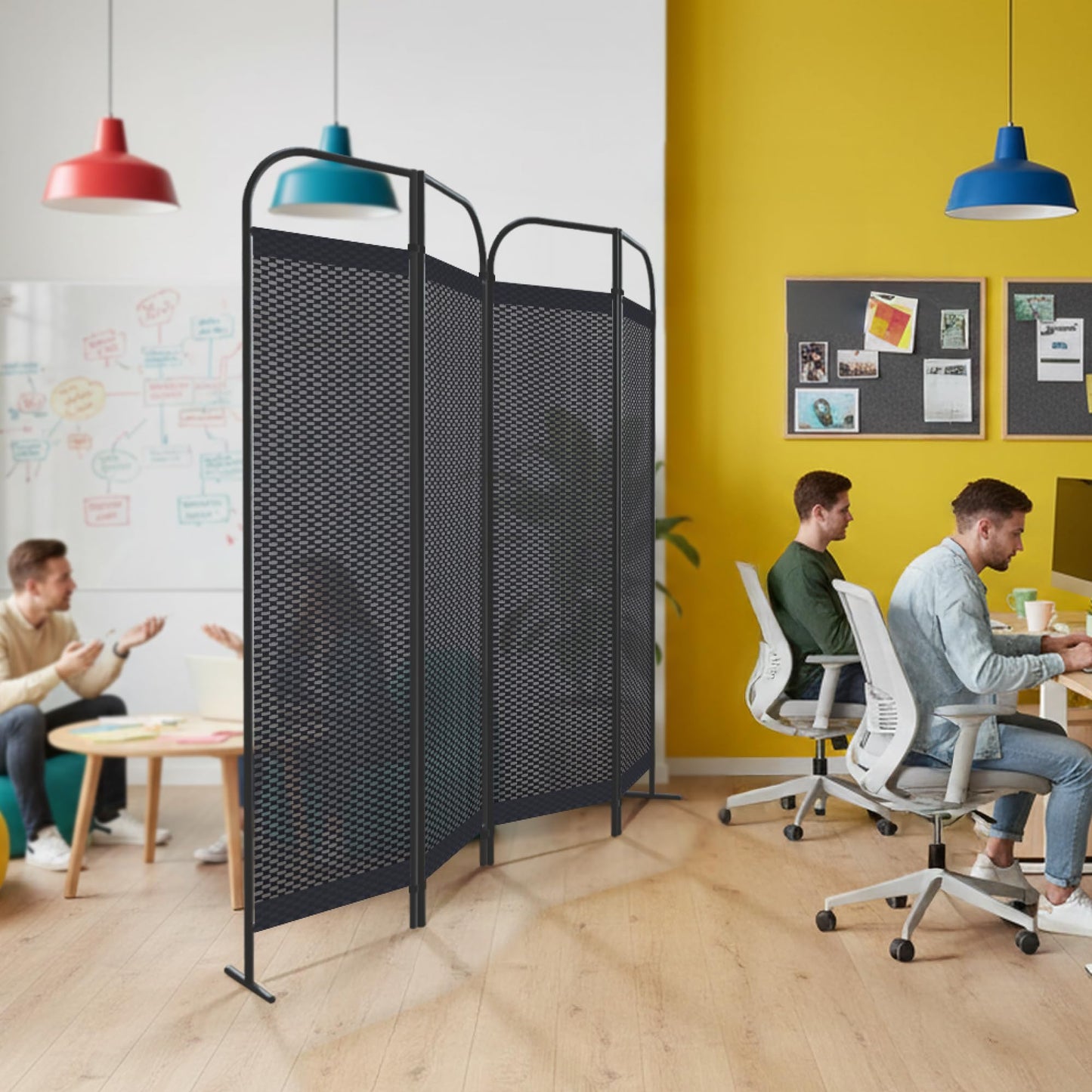 DECOLAB 4 Panel Room Divider Partition, Portable Folding Privacy Wall Panel, Home, Office, Studio, Bedroom, Light & Air Flow, 68" x 71", Knight