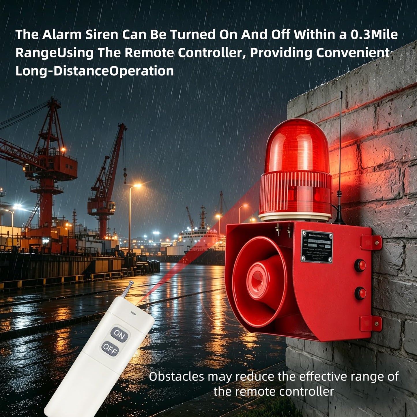 Y DIANS S Outdoor Indoor Alarm Siren Wireless Waterproof 0.3mile Remote Control Emergency Security Siren with 0-120dB Adjustable, 12 Tone Switchable for Warehouse Industry Buliding AC110-120V