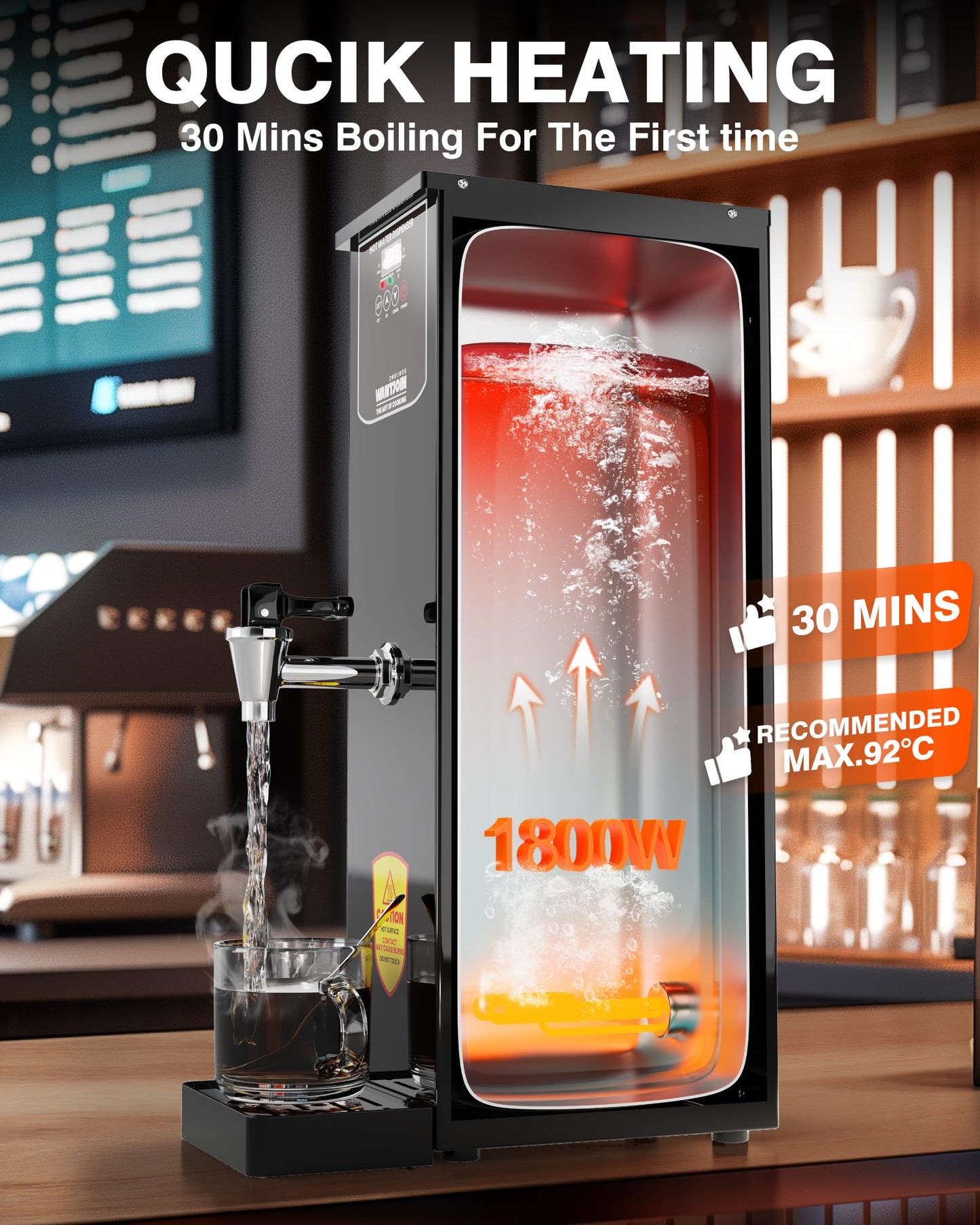 WantJoin Commercial Hot Water Dispenser - 35L(9.2 GAL)/Hour Water Boiler Step-Heating Electric Countertop Water Dispenser Automatic Temperature Control Max 212°F for Boba Tea Coffee Shop Office