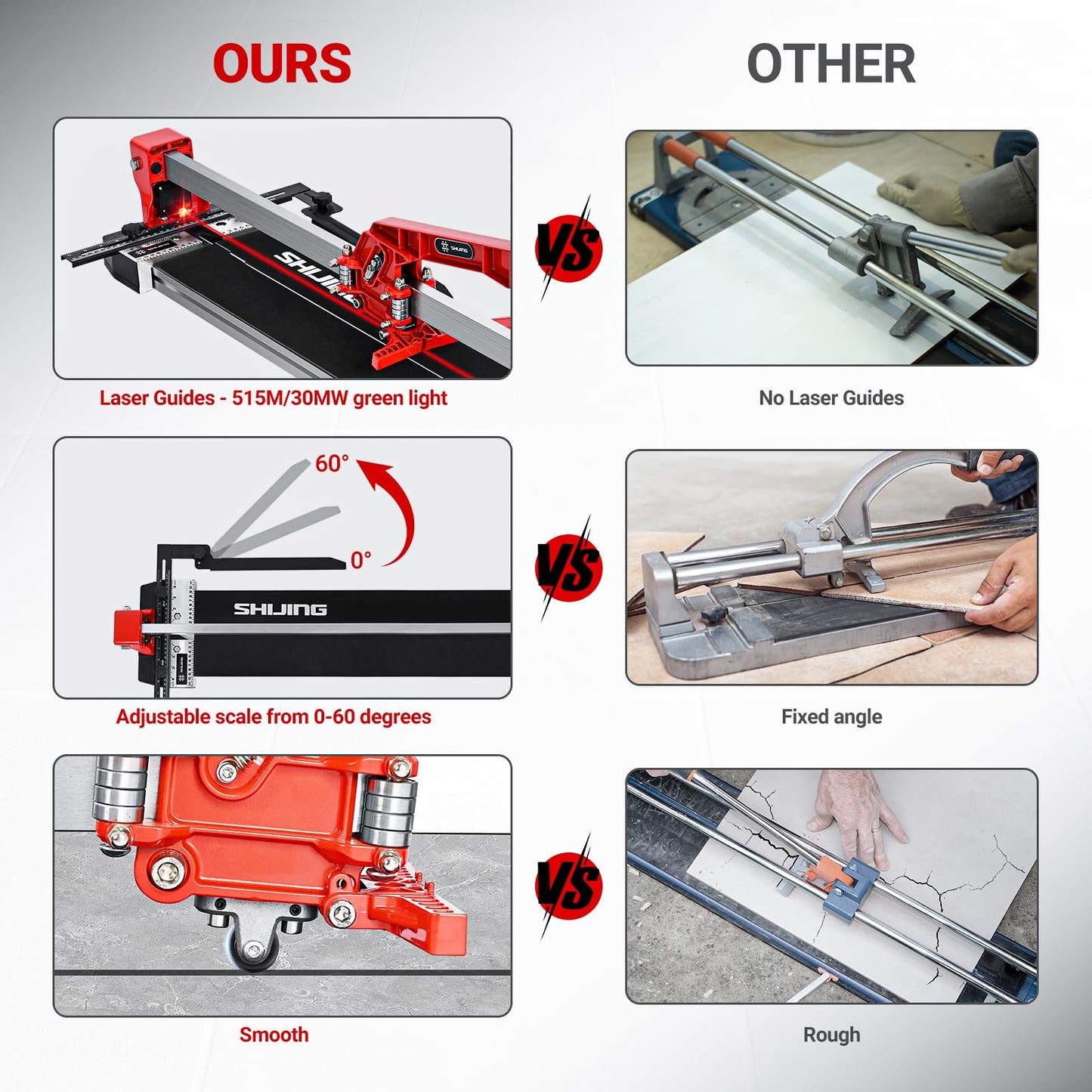 SHIJING 48-inch Manual Tile Cutter with Laser Cutting Guide Porcelain Tile Cutter with Split Platen,Double Aluminum Base,Tungsten Carbide Cutting Wheel