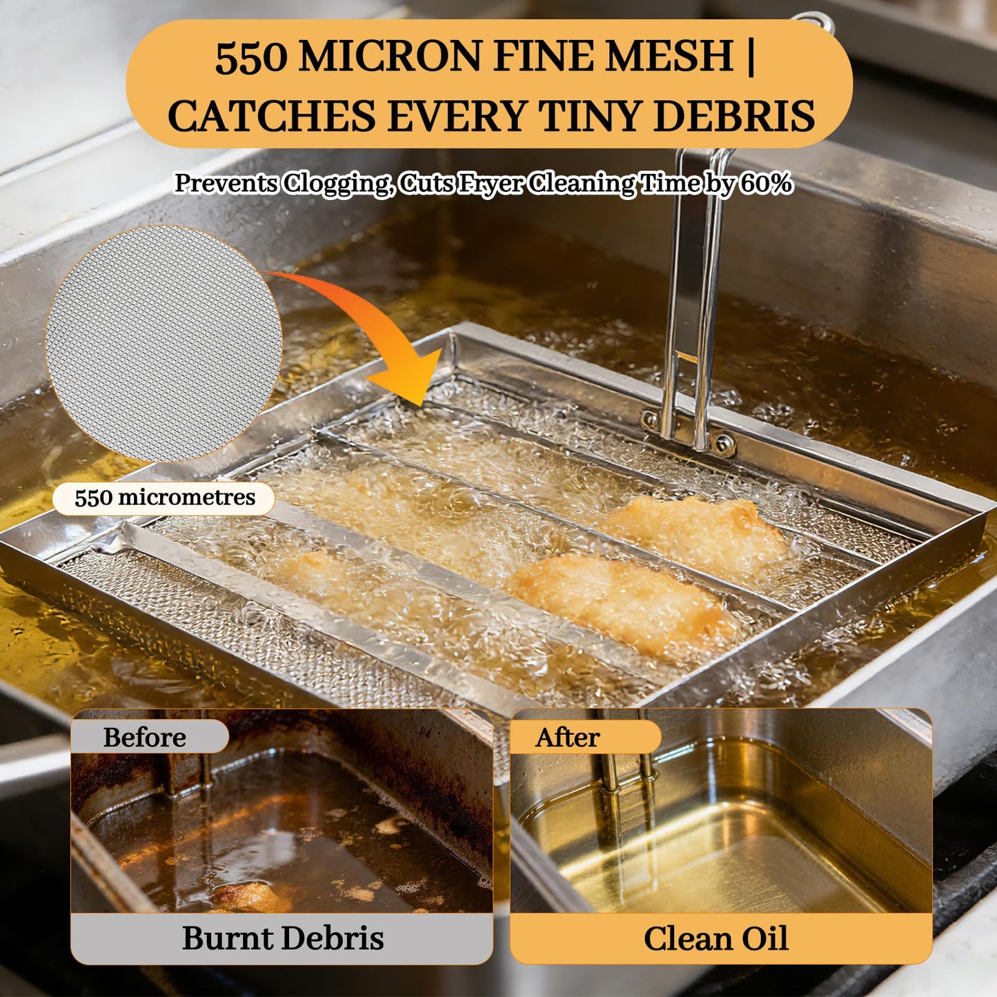 Upgraded Replacement AF45/TK45 Deep Fryer Filter Screen -13.75"x13.75"-304 Stainless Steel 500 Micron Mesh-Enhanced Screws,Extends Oil Life 40%,Fits Pitco, Avantco, American Range Fryers-10YR Warranty
