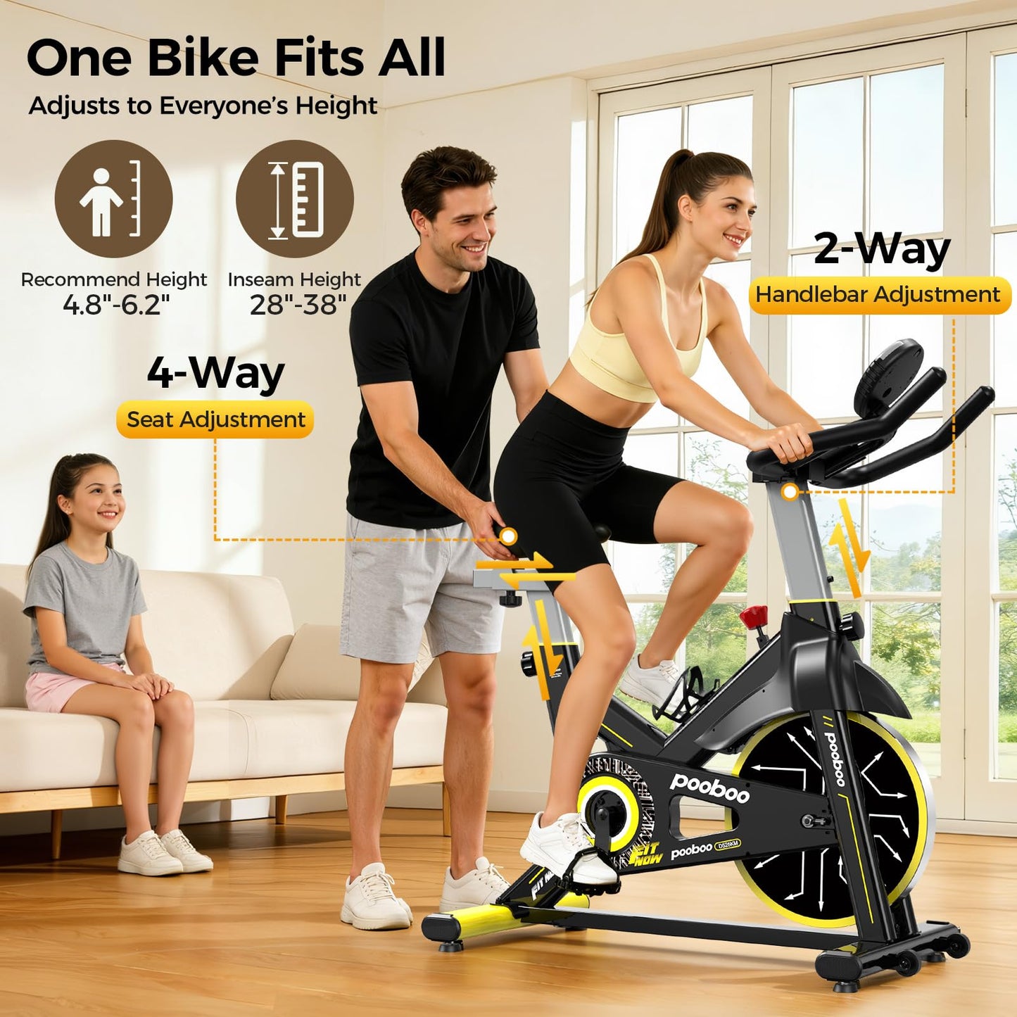 pooboo Exercise Bike,Stationary Bike for Home with Exclusive App,Magnetic Indoor Cycling Bike with 350 lb Weight Capacity,Tablet Mount and for Weight Loss