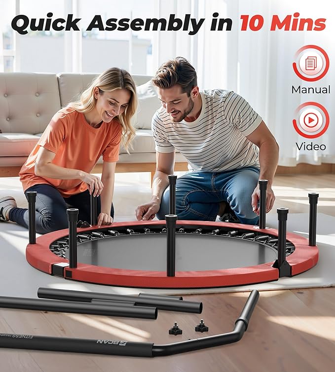 BCAN 40"/48" Foldable Mini Trampoline, Rebounder Trampoline for Adults, U/T Adjustable Foam Handle, Exercise Rebounder for Adults Indoor/Garden Workout, Max Load 330lbs/440lbs