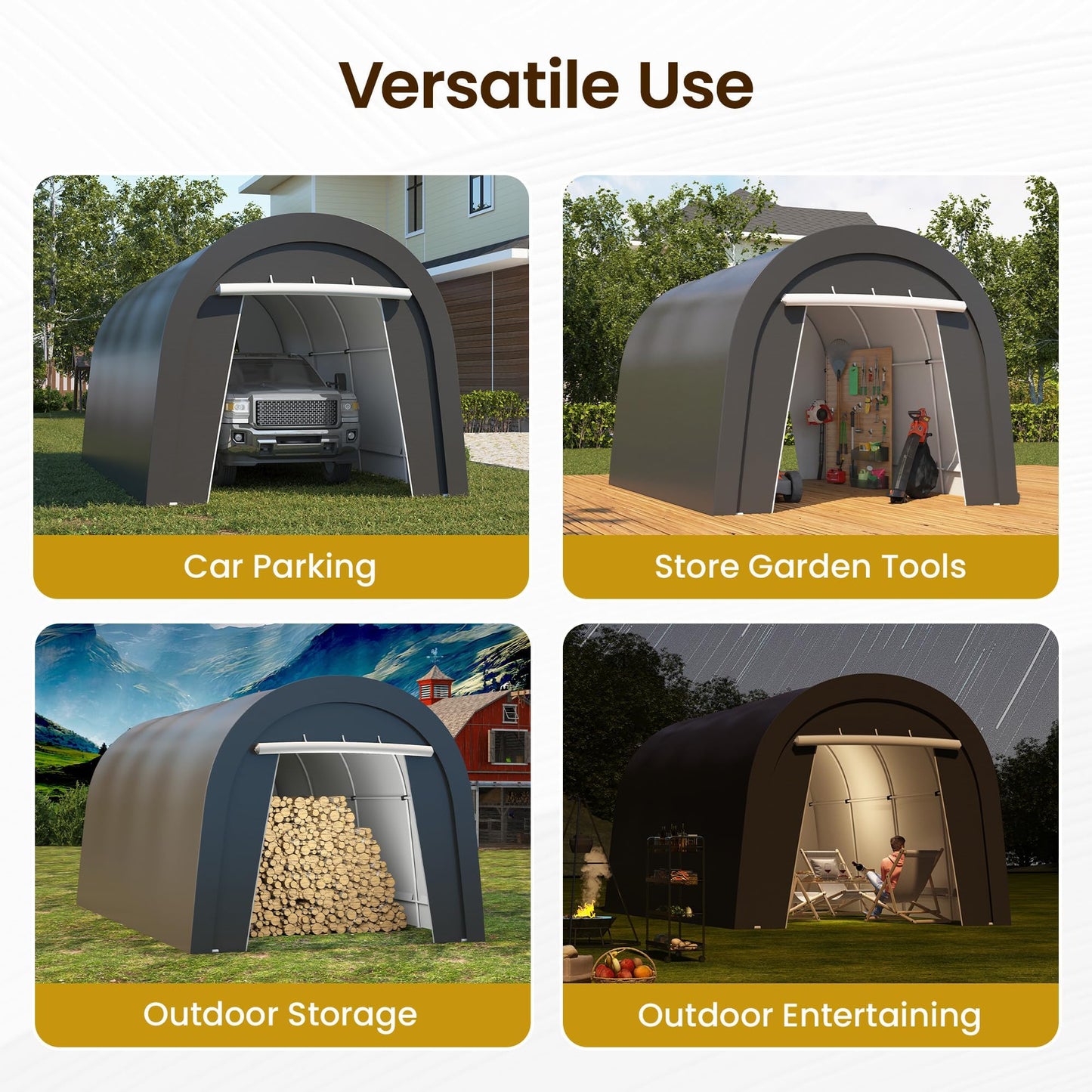 Wisteria Lane Heavy Duty Carport with 4 Cloth Bags, All-Weather Portable Garage with 2 Roll-up Doors, Car Canopy Storage Shelter Shed for Cars, Truck, or Garden Tools, 10' x 20'