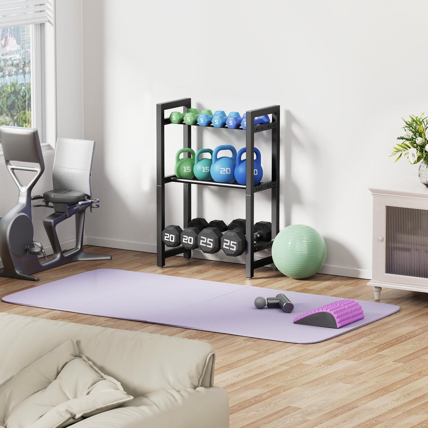 Dumbbell Rack 3-Tier 20 IN Length Adjustable Weight Rack For Home Gym Dumbbells Kettlebell (Rack Only)