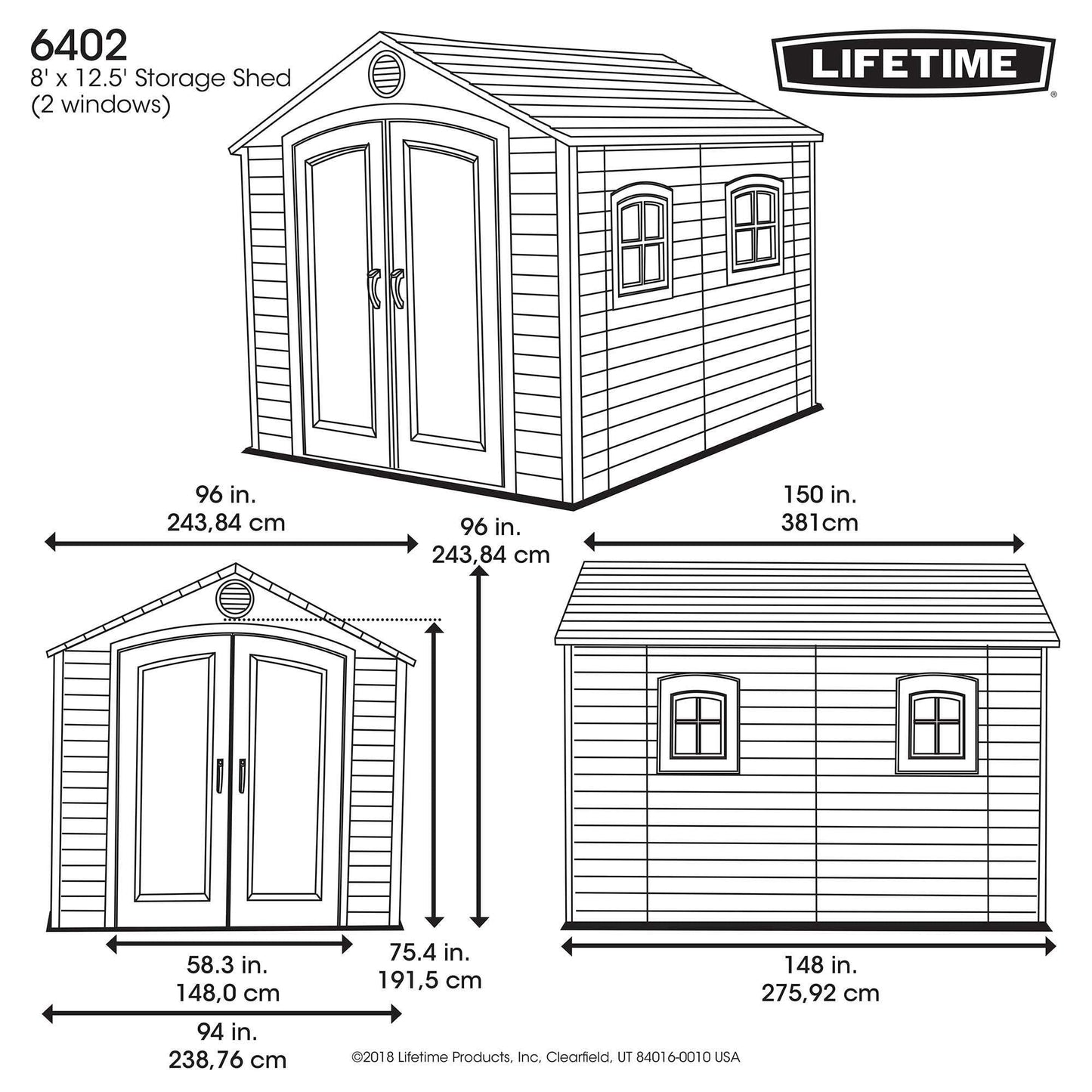 Lifetime 6402 Outdoor Storage Shed, 8 by 12.5 Feet; 2 windows