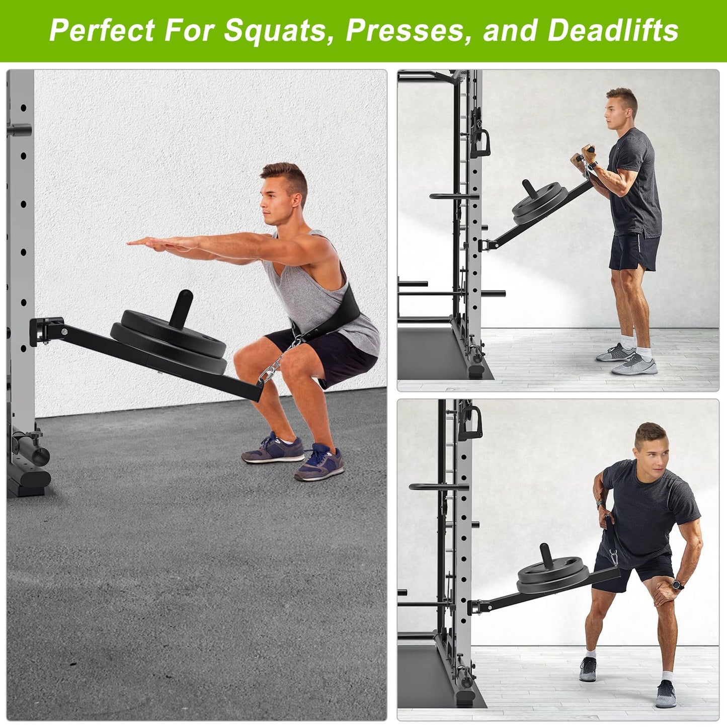 SELEWARE Belt Squat Lever Arm for 3" x 3" Power Cage with 5/8" or 1" Hole, Squat Rack Attachment Fit 1'' and 2'' Weight Plates Allow Both Vertical and Sideways Movements